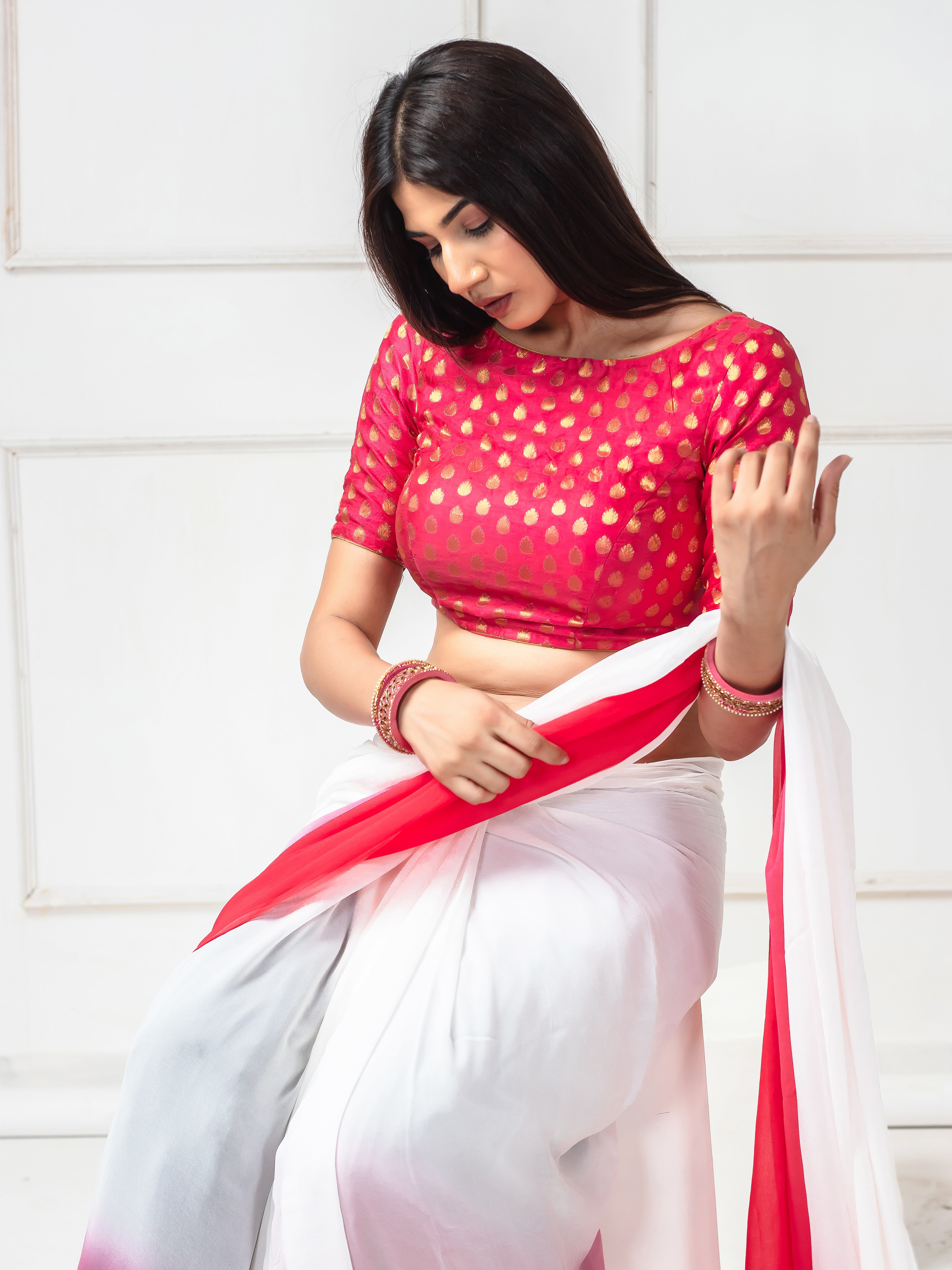 Banarsi Booty Brocade Pink Saree Blouse