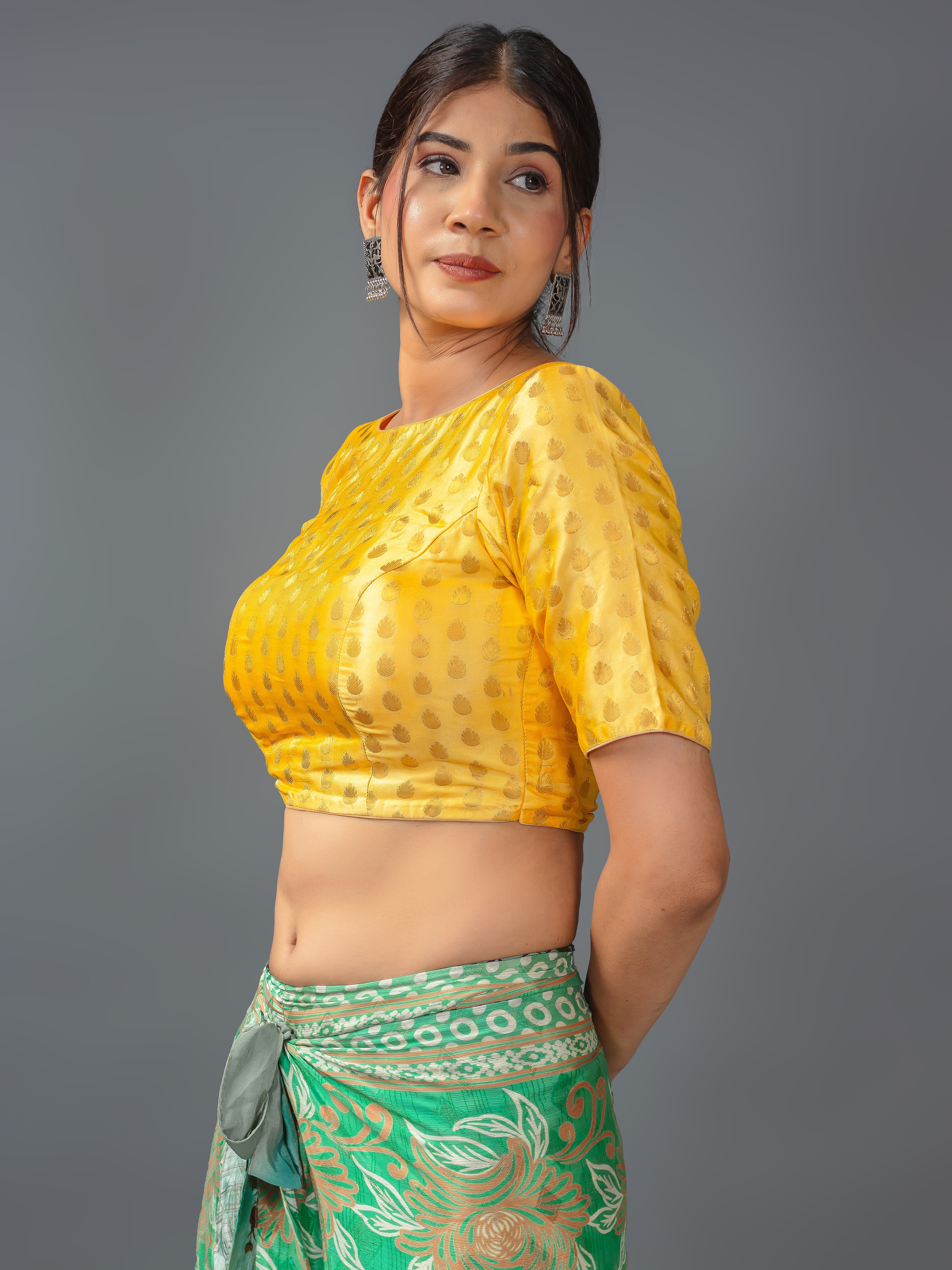 Banarsi Booty Brocade Yellow Saree Blouse