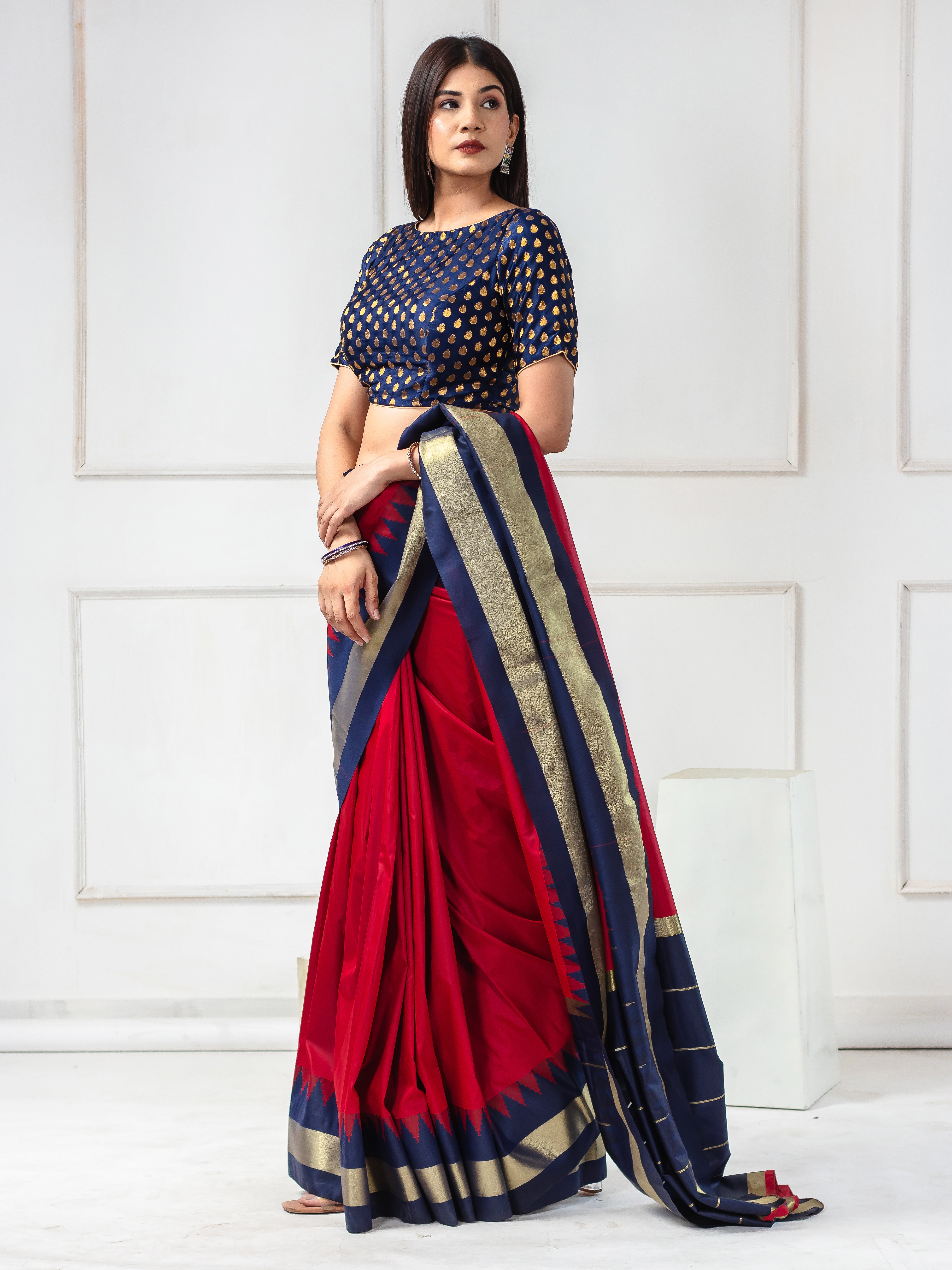 Banarsi Booty Brocade Blue Saree Blouse