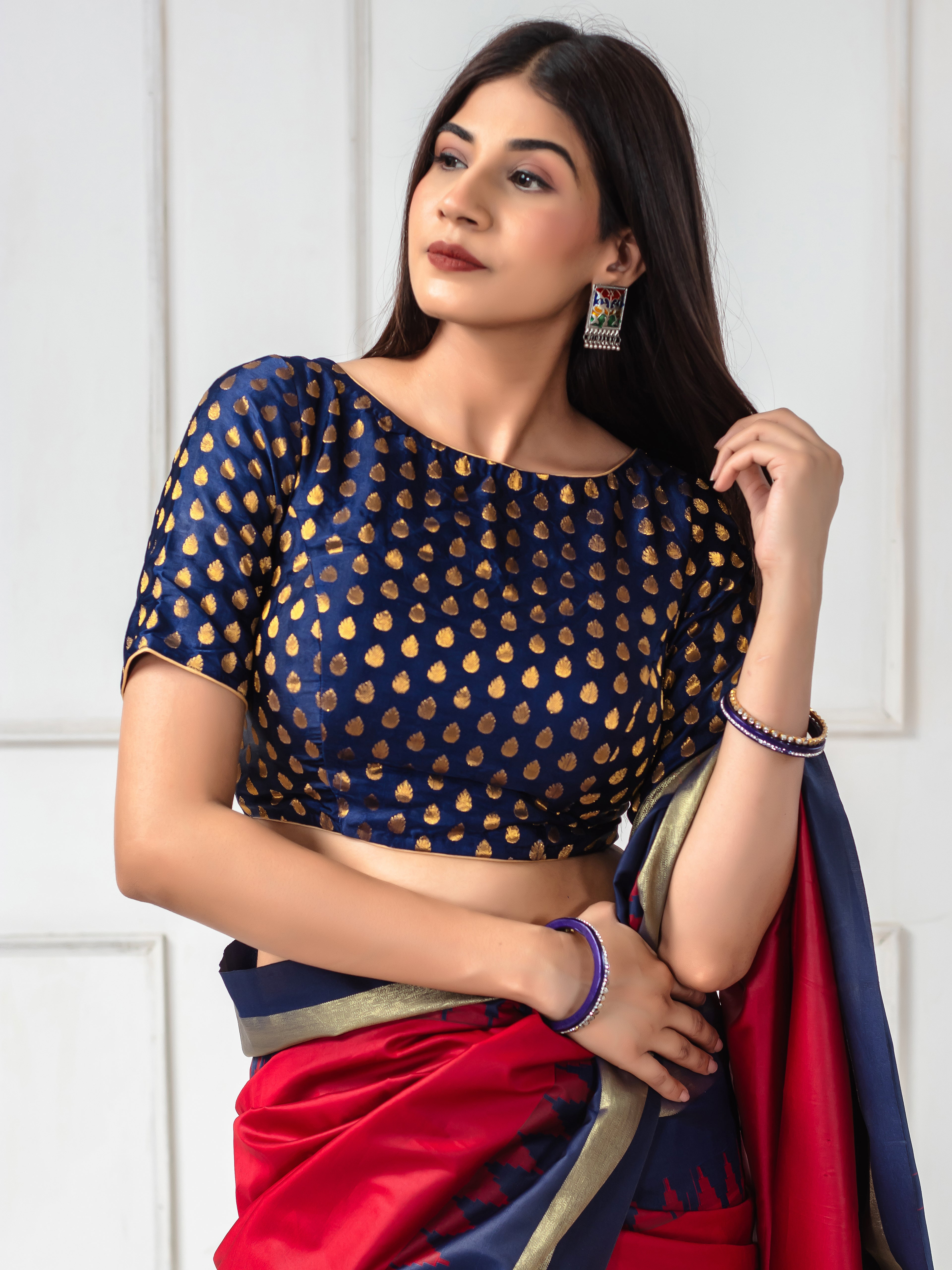 Banarsi Booty Brocade Blue Saree Blouse