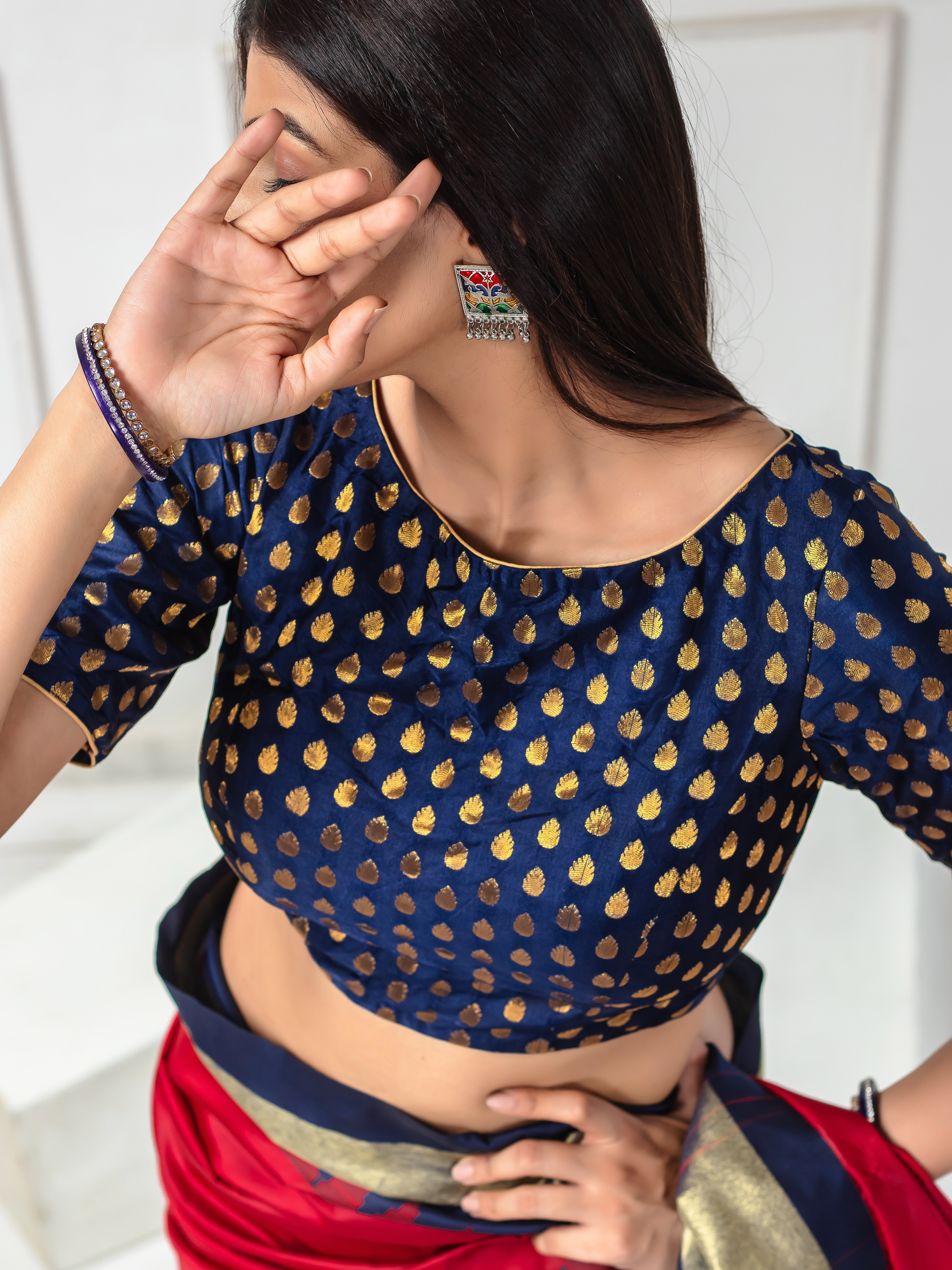 Banarsi Booty Brocade Blue Saree Blouse