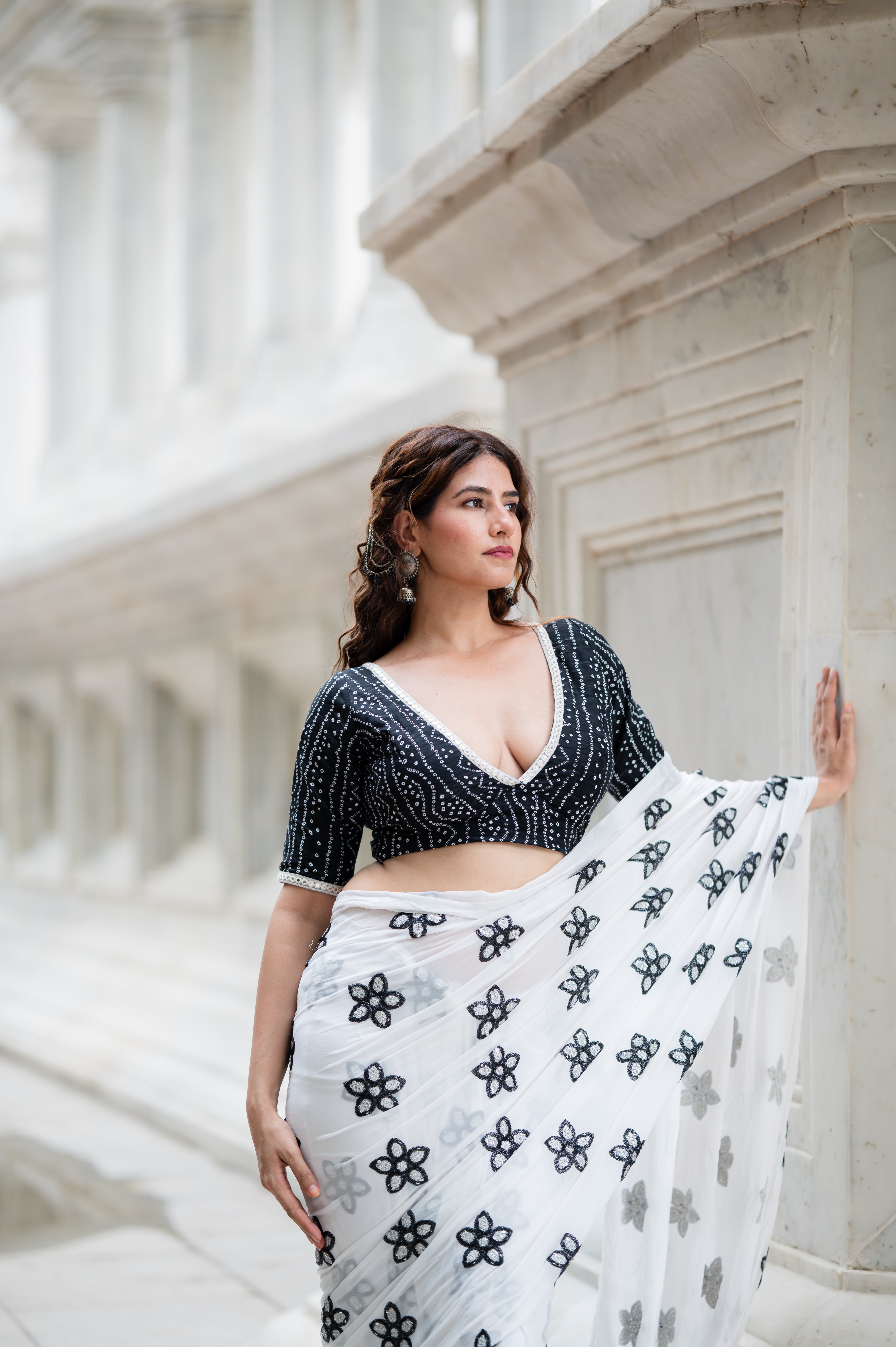 Women’s Black Bandhej Print Short Sleeve Readymade Saree Blouse – Designer Inspired