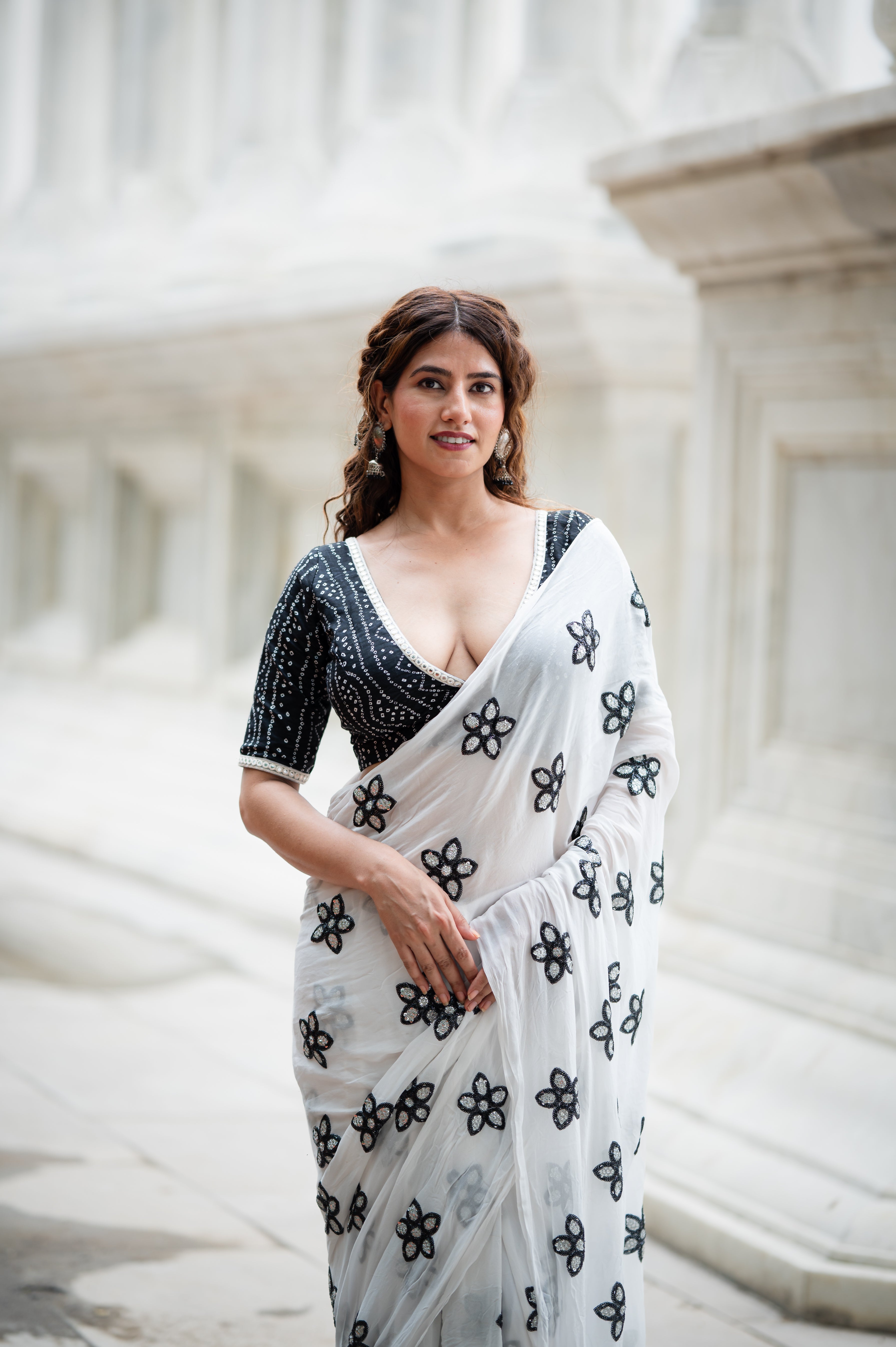 Women’s Black Bandhej Print Short Sleeve Readymade Saree Blouse – Designer Inspired