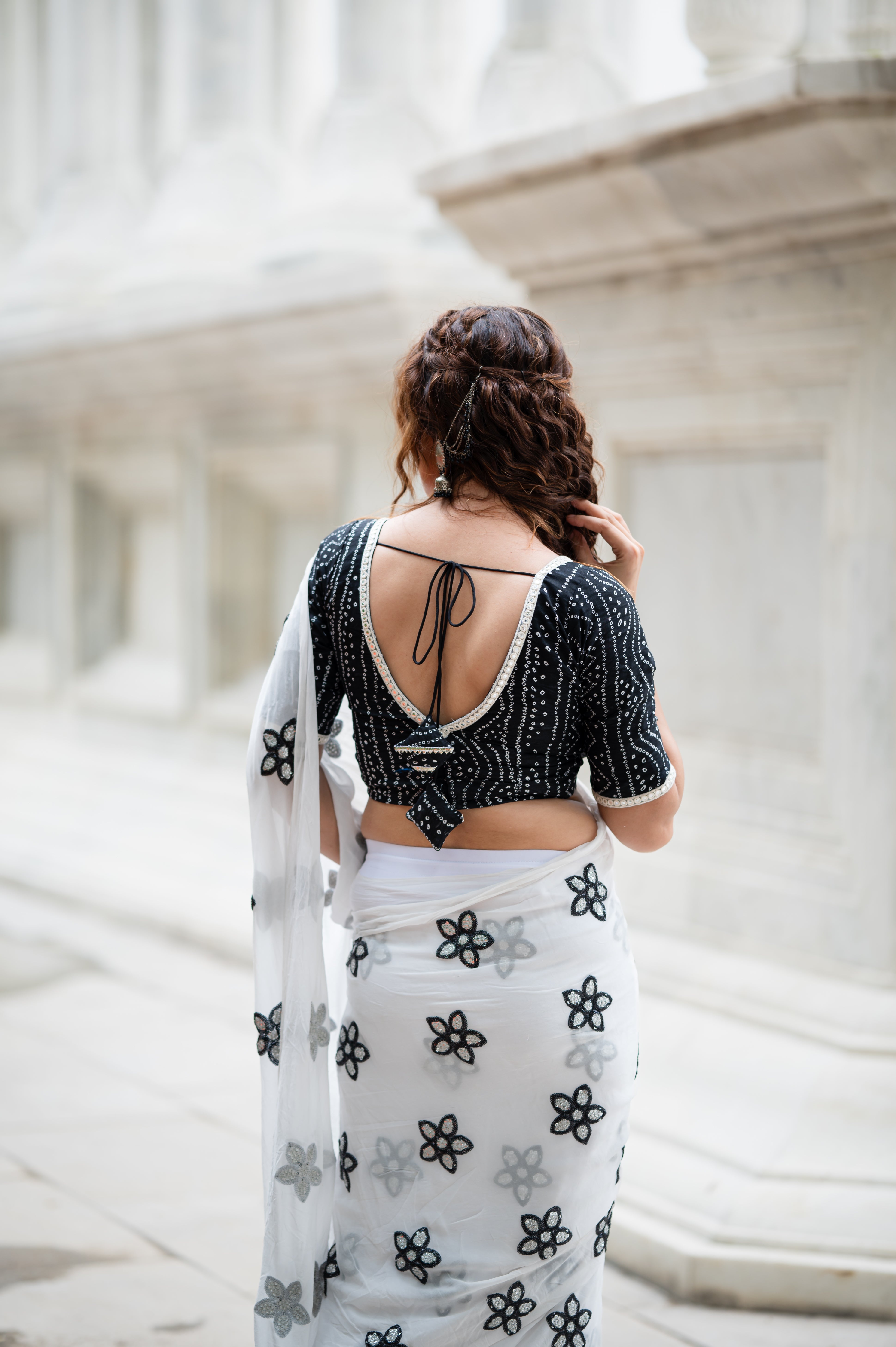 Women’s Black Bandhej Print Short Sleeve Readymade Saree Blouse – Designer Inspired