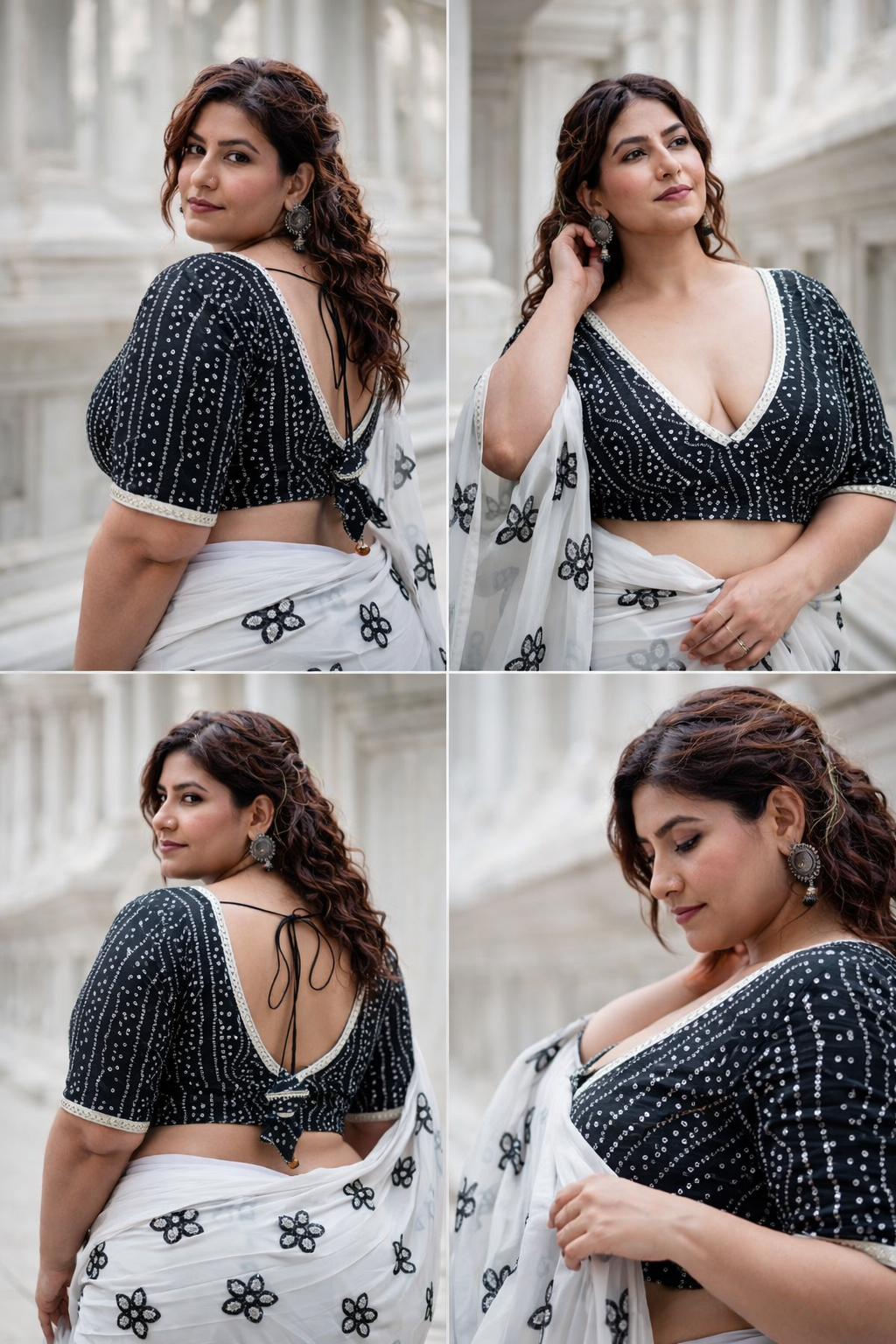 Women’s Black Bandhej Print Short Sleeve Readymade Saree Blouse – Designer Inspired