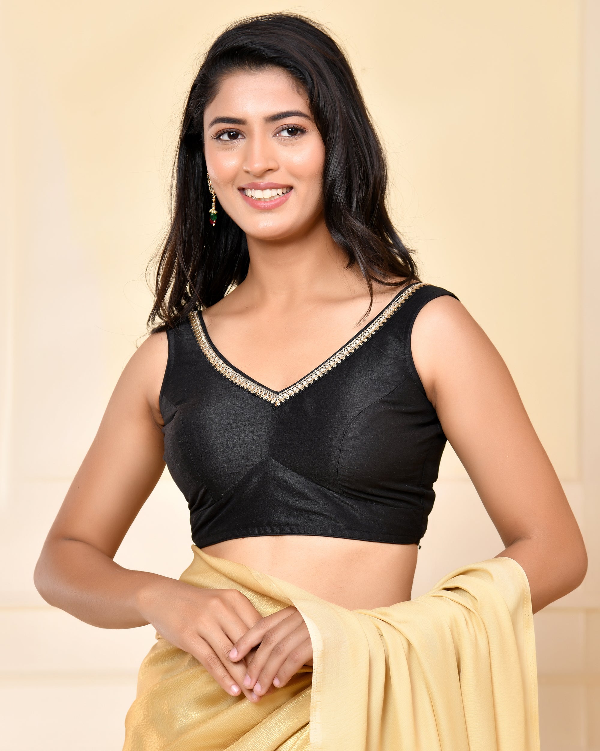 Solid Black Color Sleeveless Padded Blouse