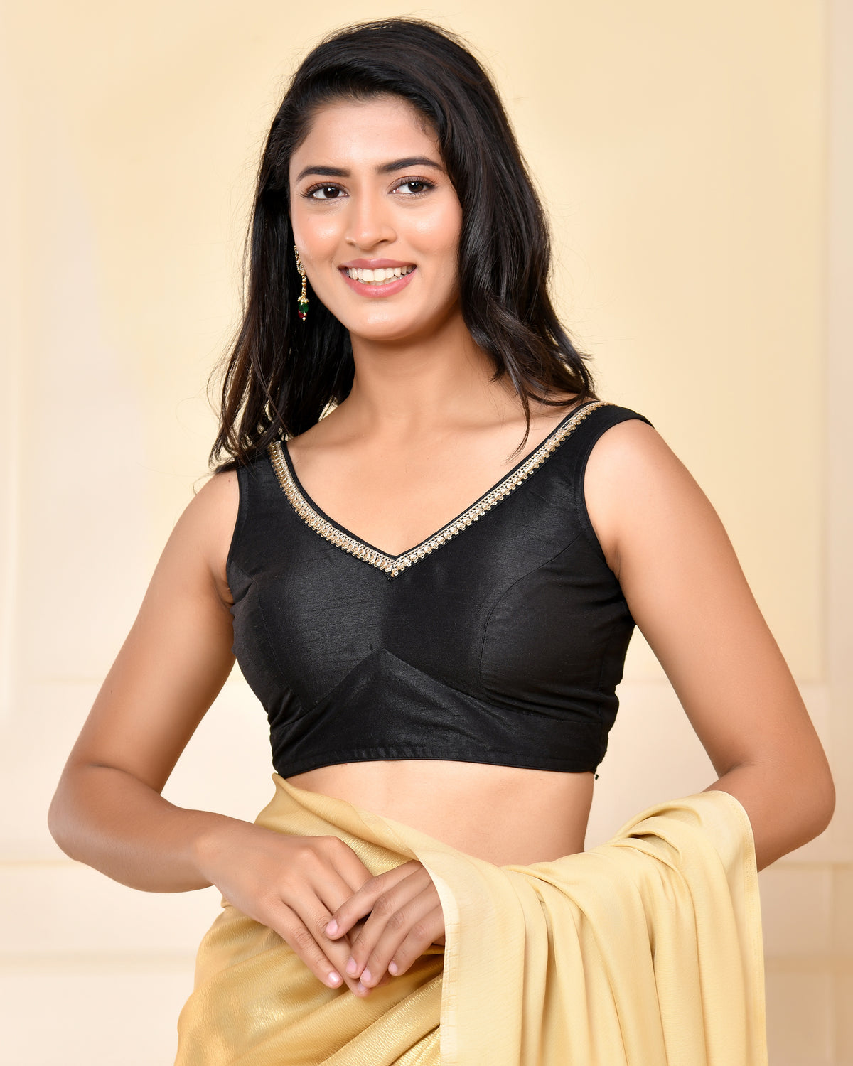 Solid Black Color Sleeveless Padded Blouse