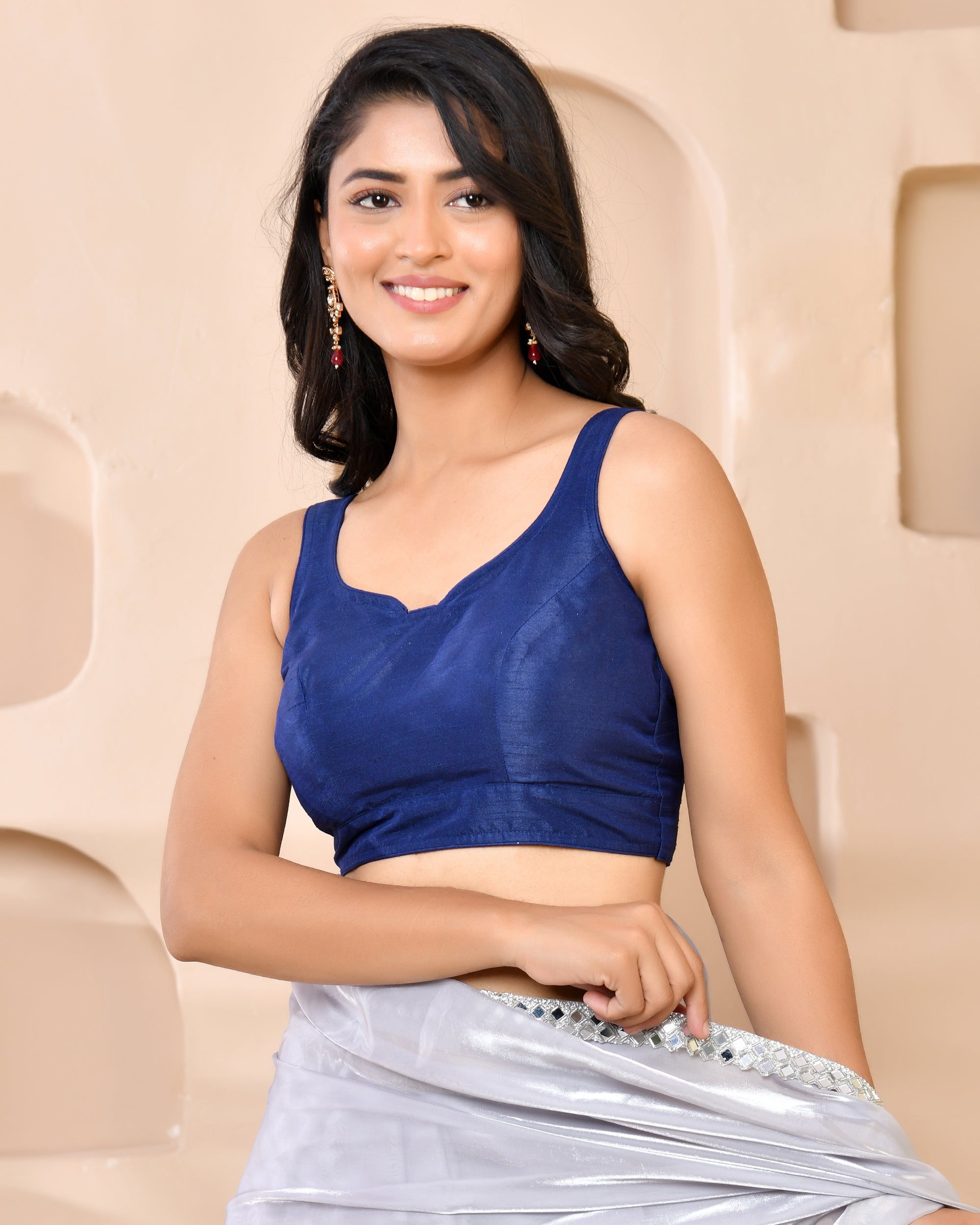 Solid Blue Color Sleeveless Padded Blouse