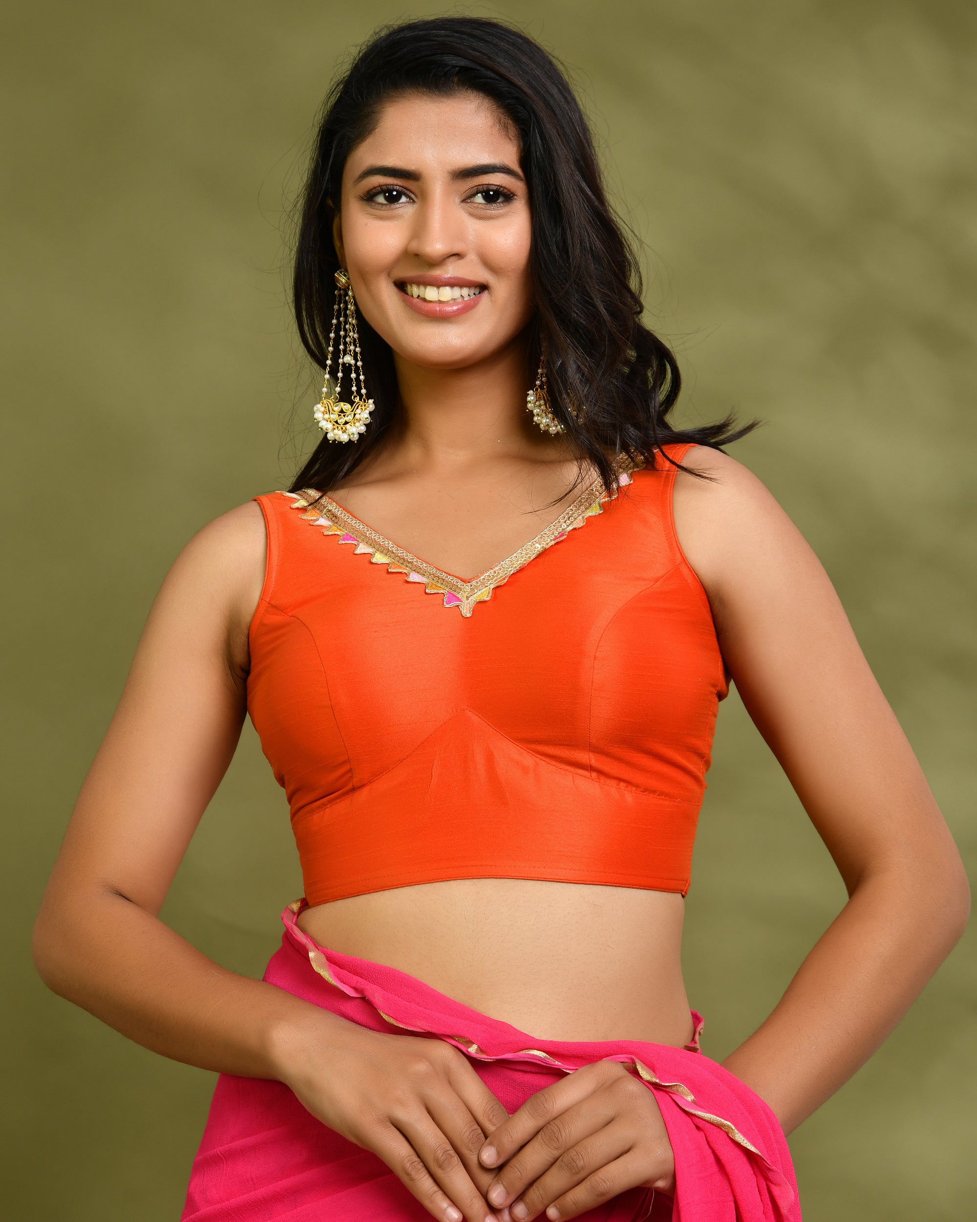 Solid Orange Color Sleeveless Padded Blouse