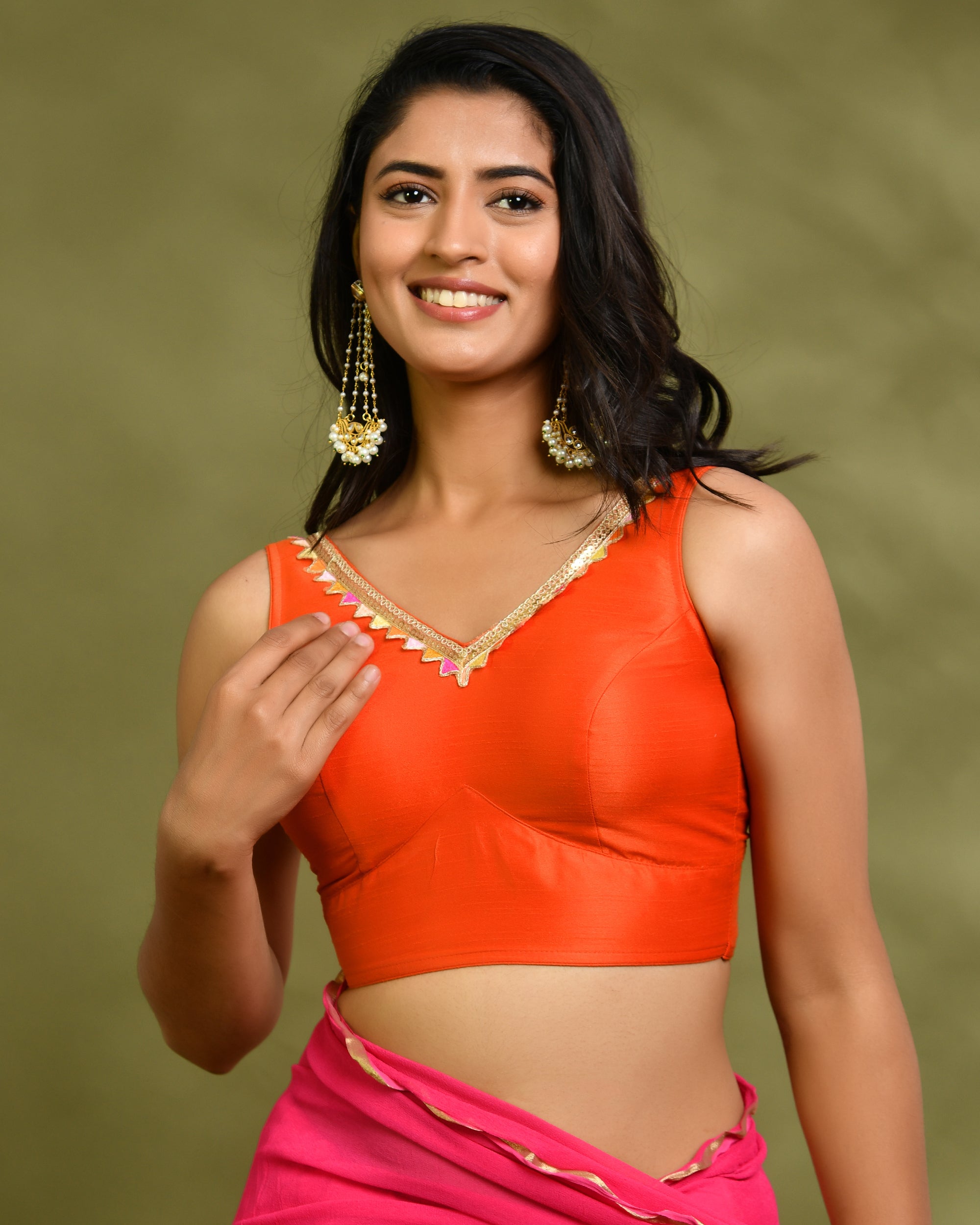 Solid Orange Color Sleeveless Padded Blouse