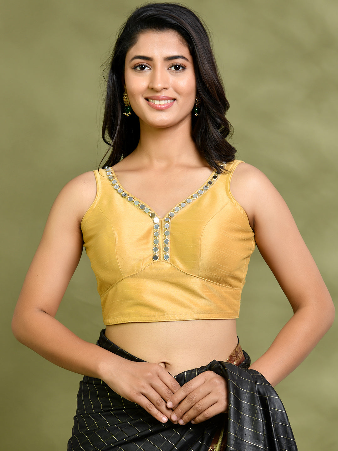 Solid Mustard Color Sleeveless Padded Blouse