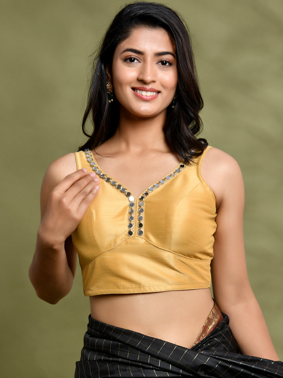 Solid Mustard Color Sleeveless Padded Blouse