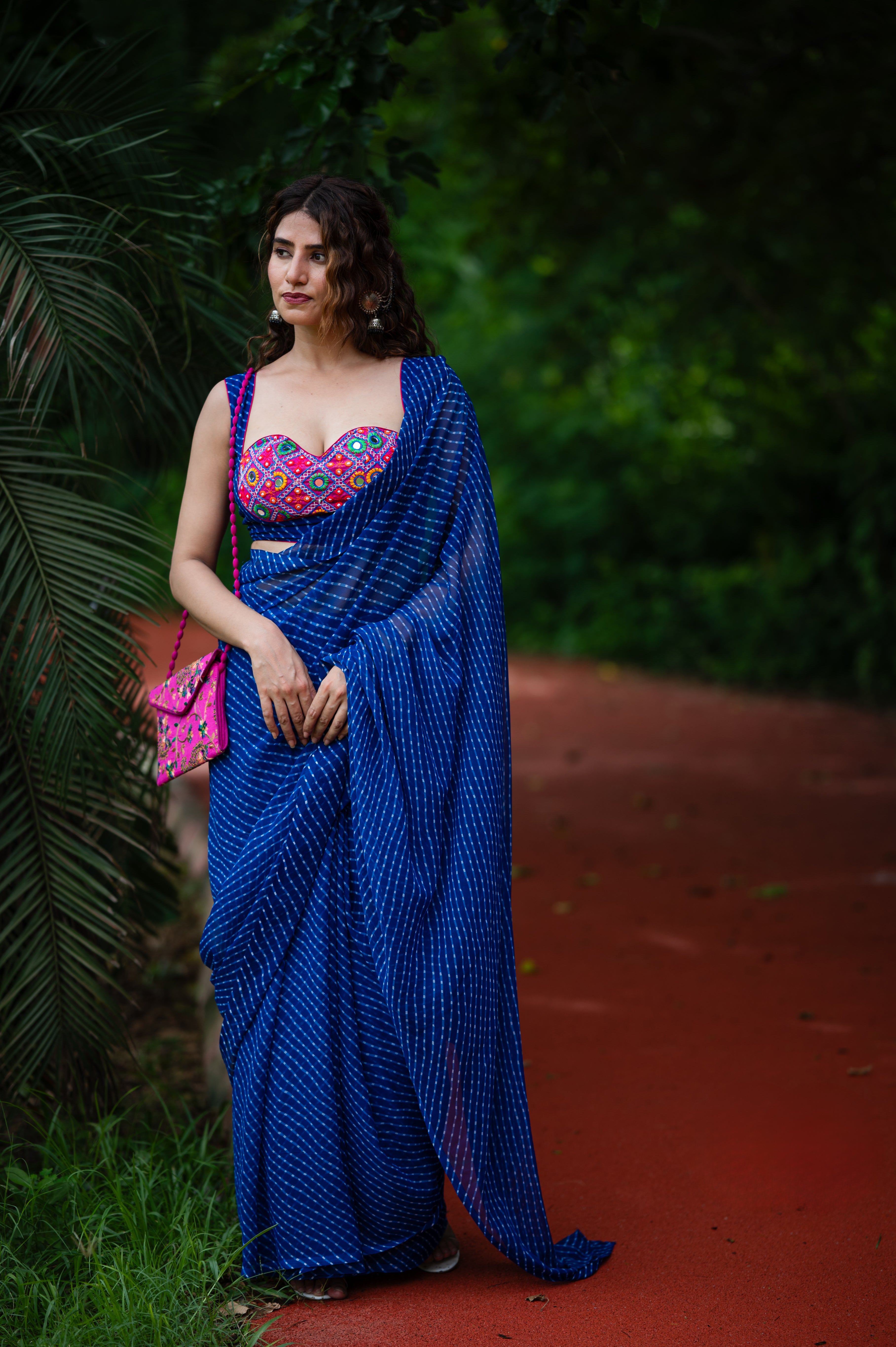 Lehriya Printed with Embroidered Sleeveless Saree Blouse