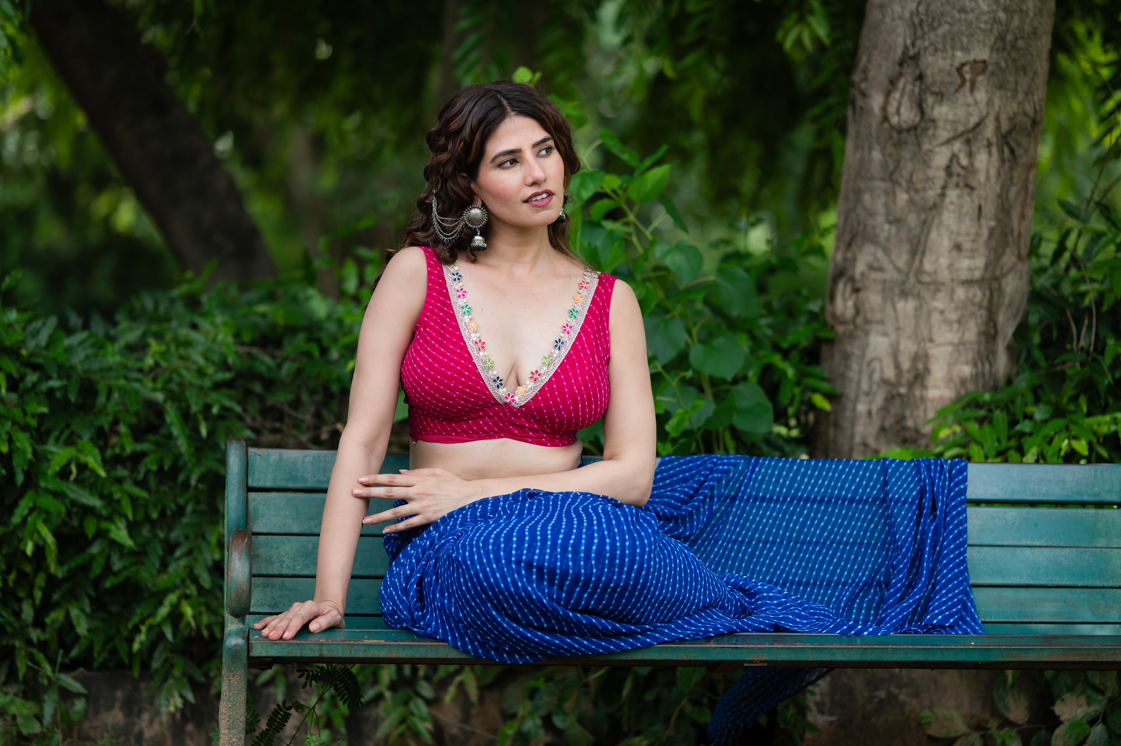 Lehriya Pink Printed with Embroidered Sleeveless Saree Blouse