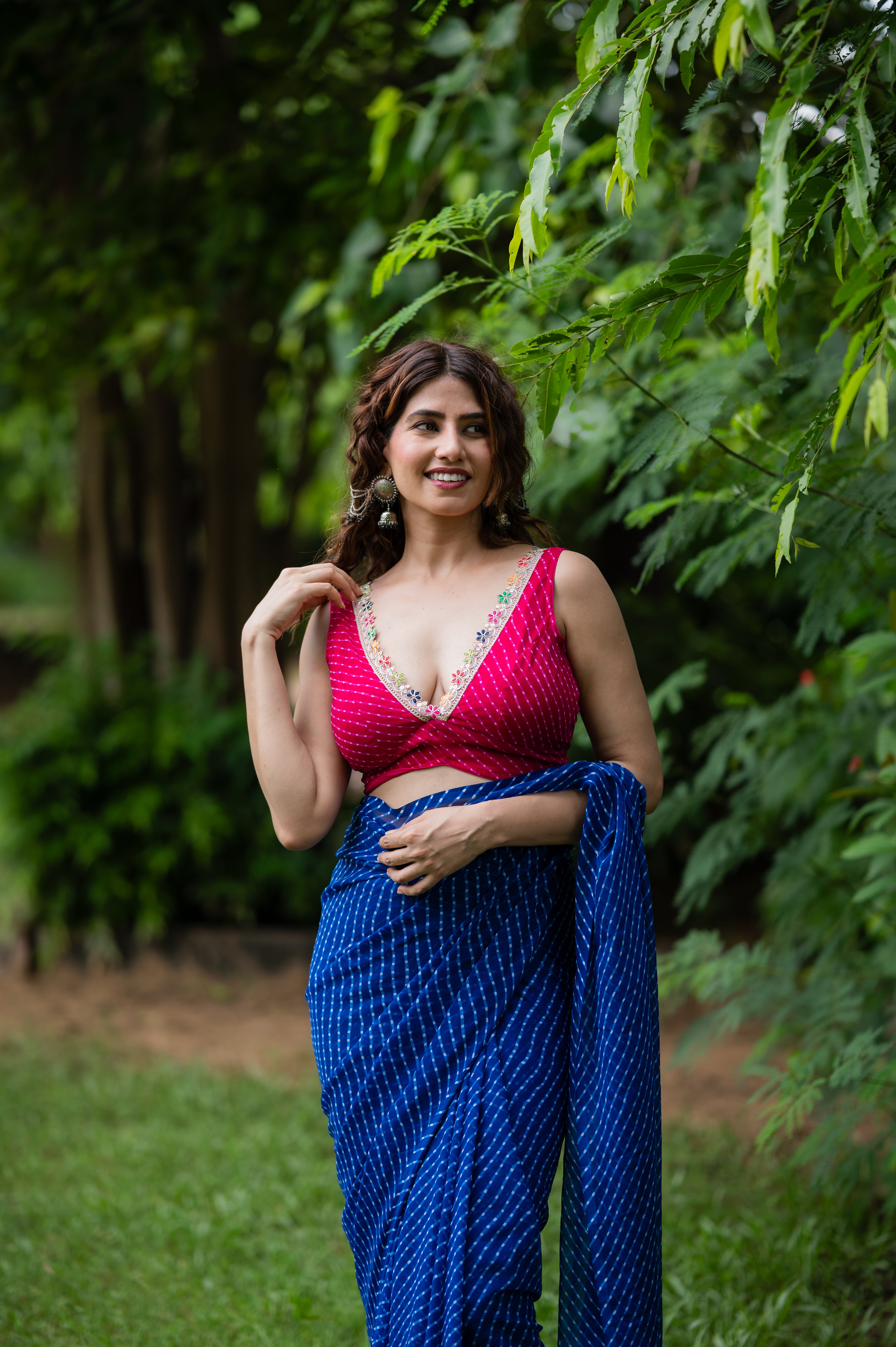 Lehriya Pink Printed with Embroidered Sleeveless Saree Blouse