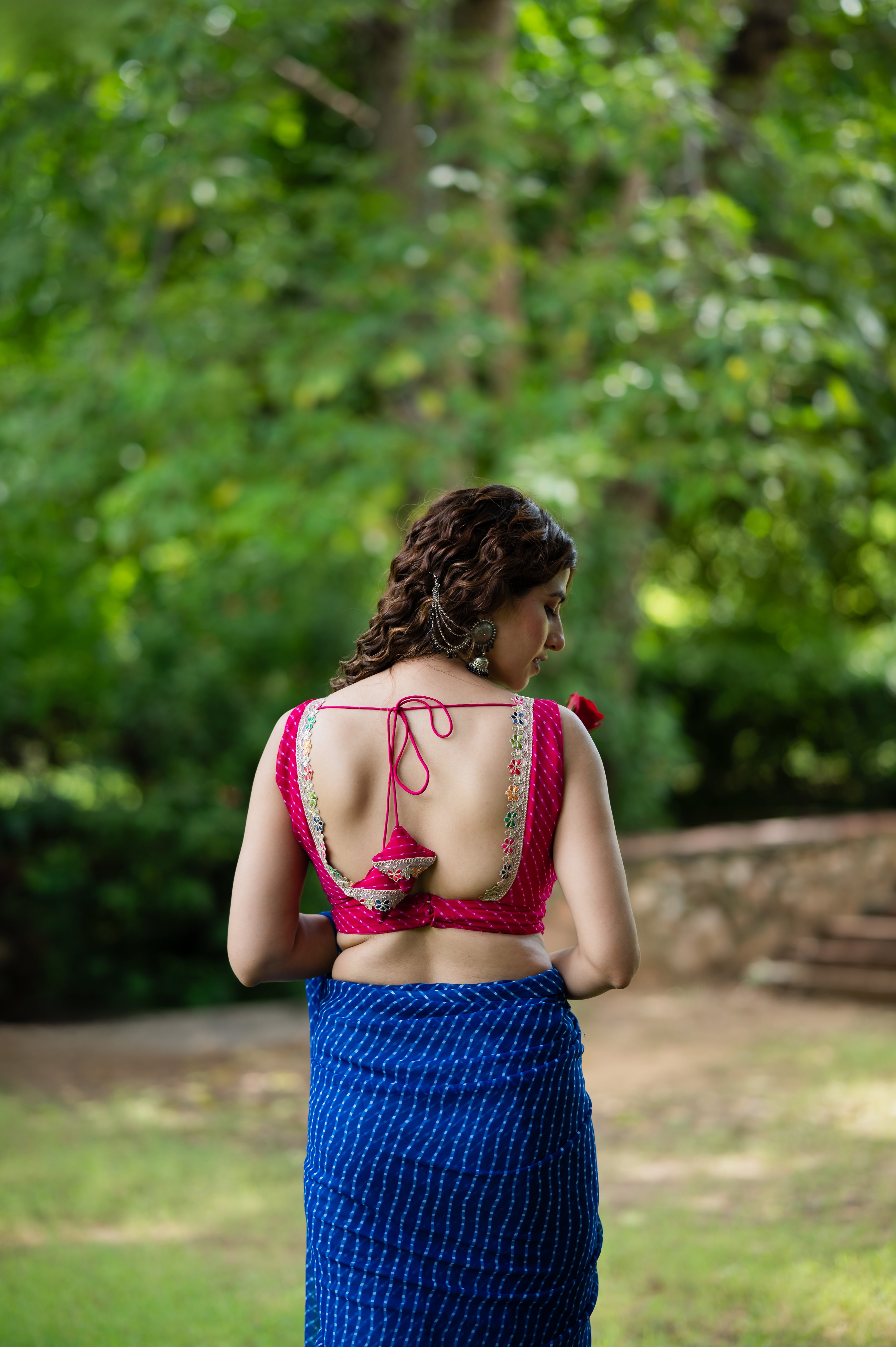 Lehriya Pink Printed with Embroidered Sleeveless Saree Blouse