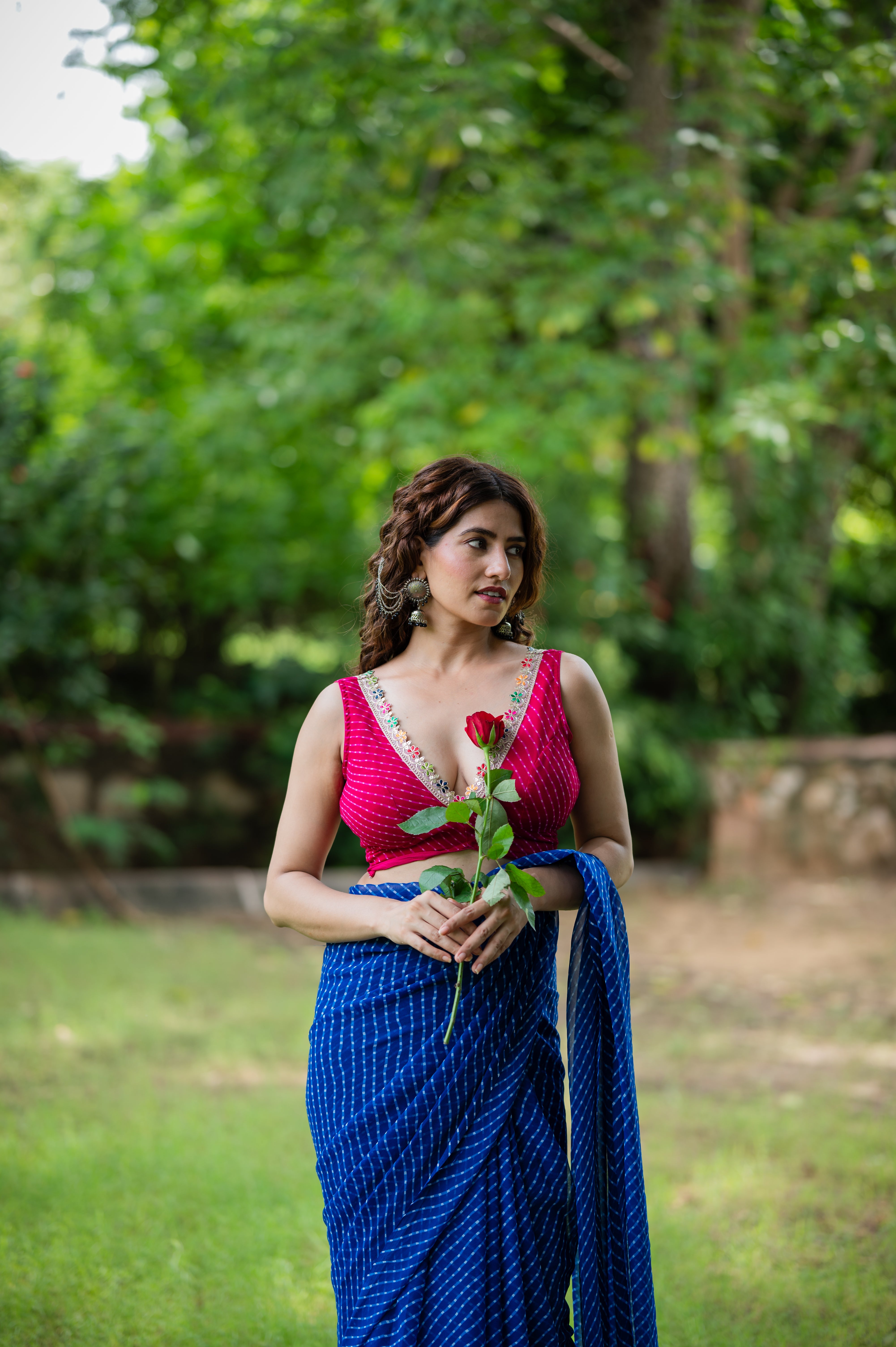 Lehriya Pink Printed with Embroidered Sleeveless Saree Blouse