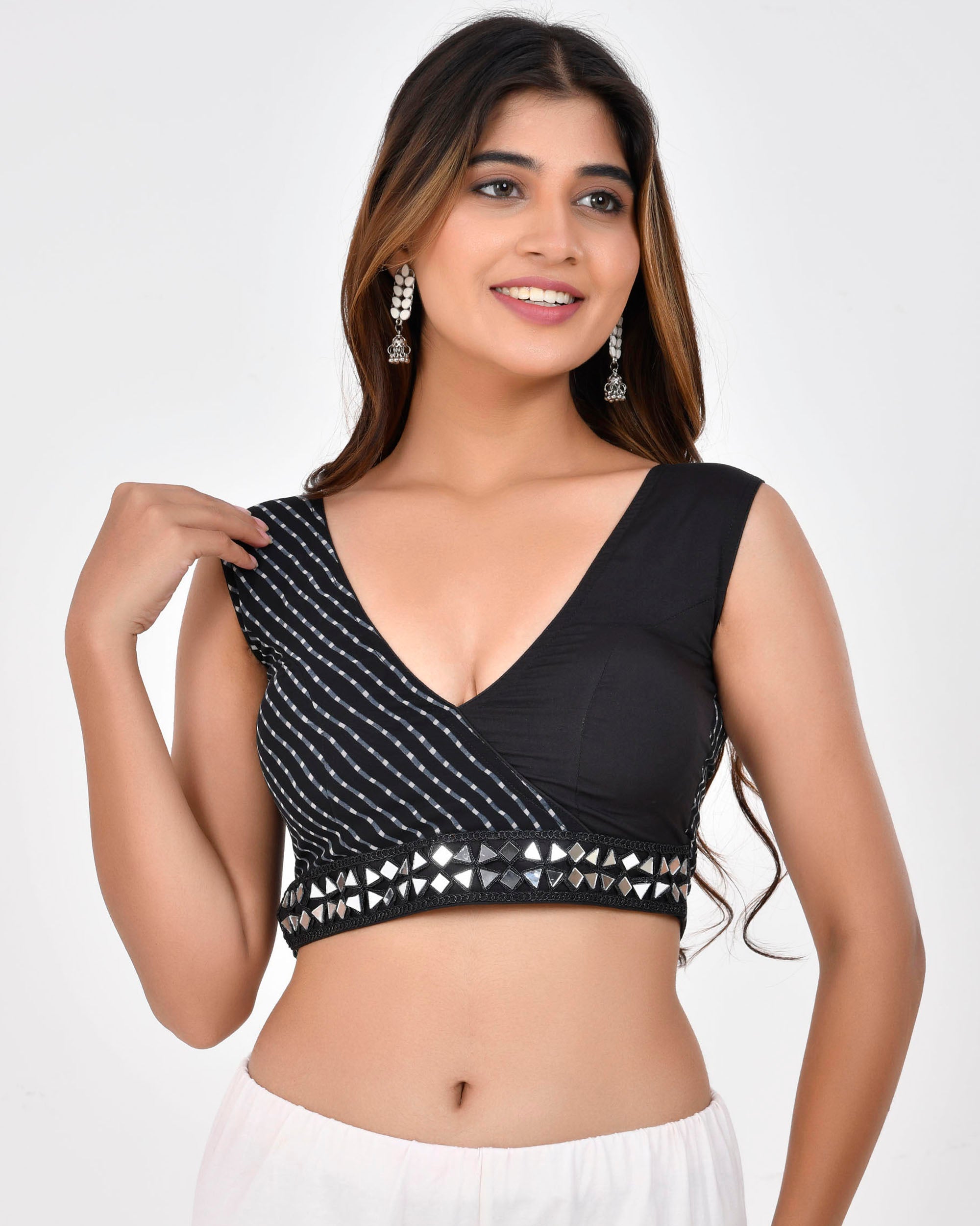 Lehriya Black Printed with Embroidered Sleeveless Saree Blouse