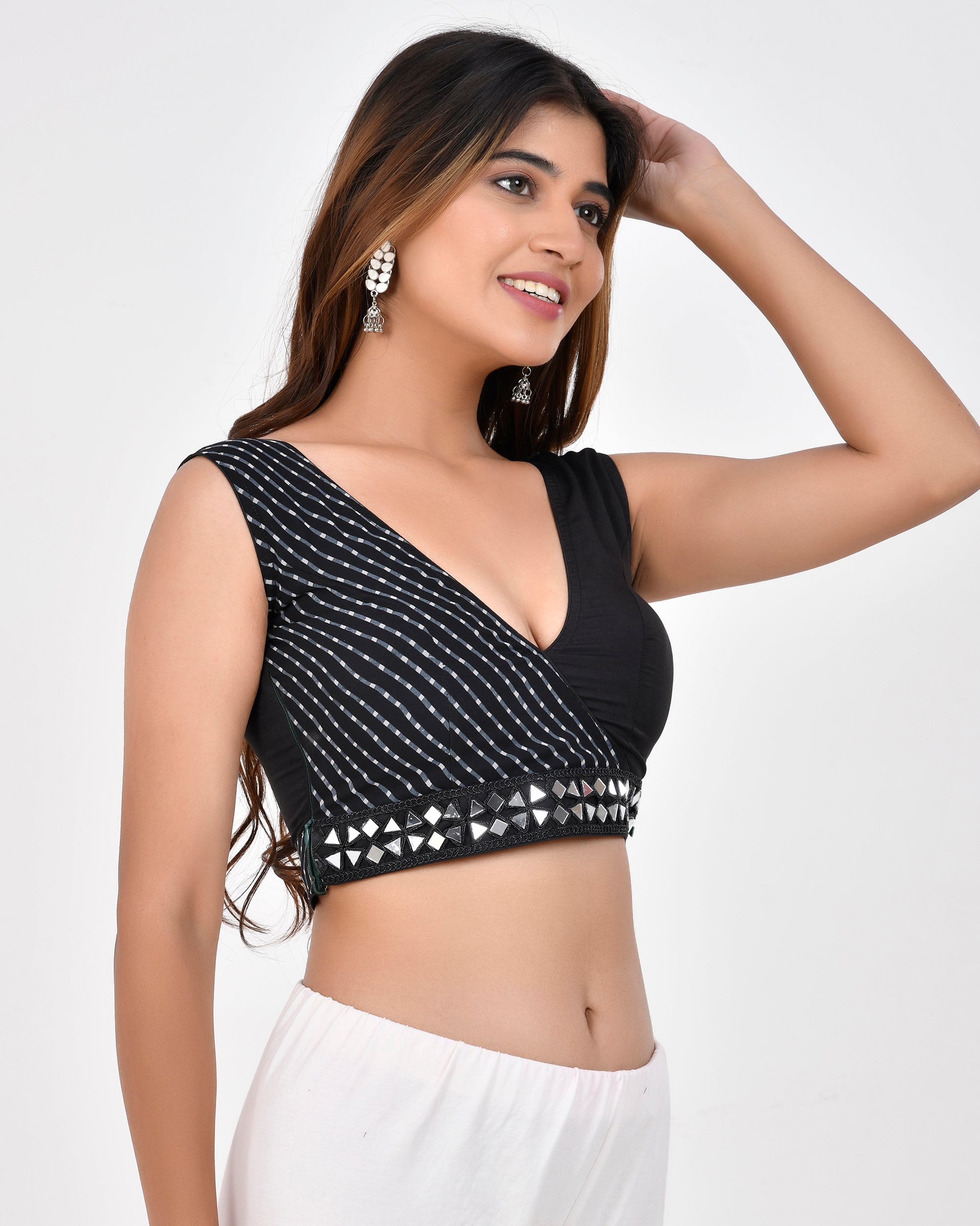 Lehriya Black Printed with Embroidered Sleeveless Saree Blouse