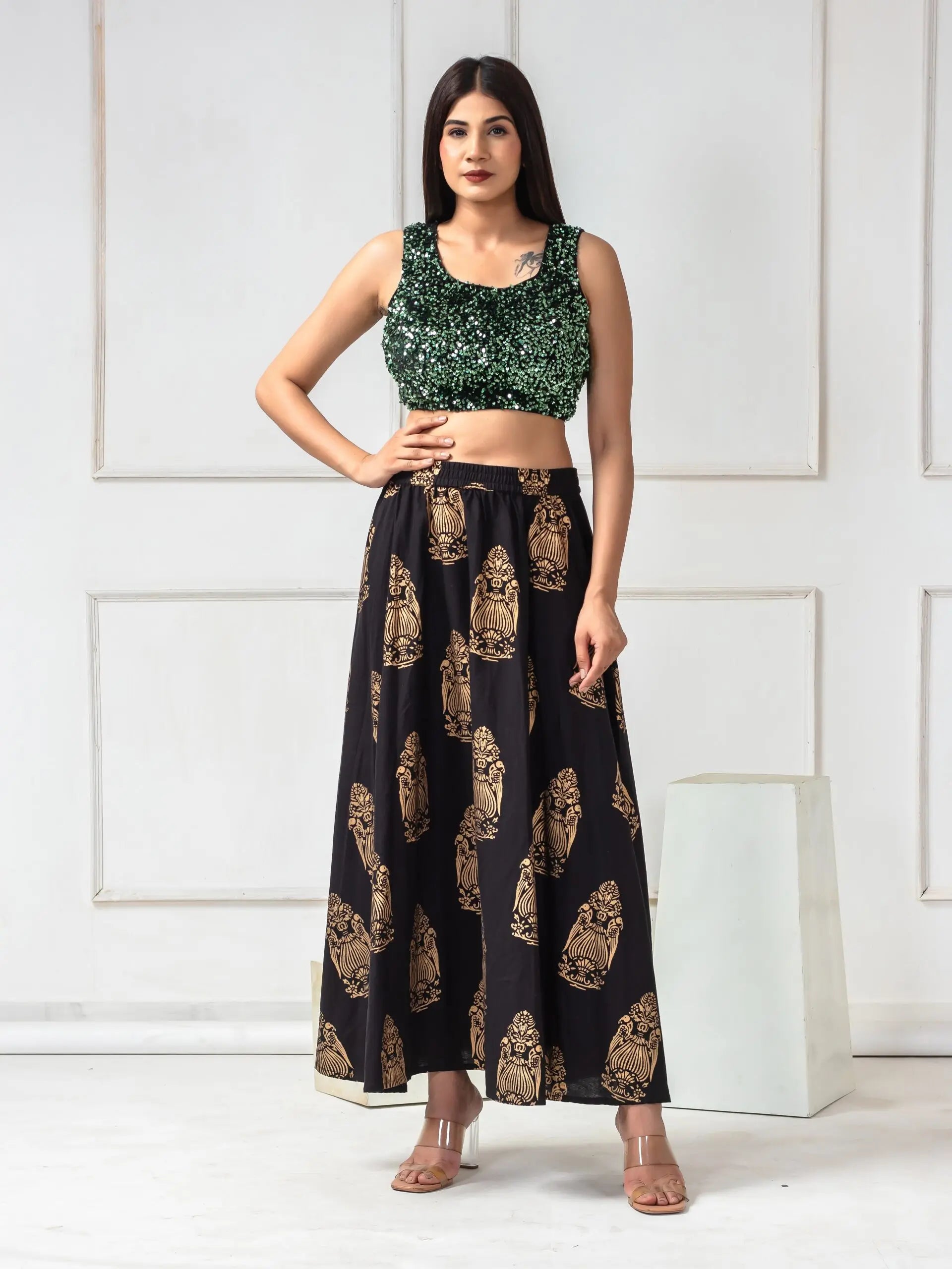 Sequined Velvet Sleeveless Saree Blouse