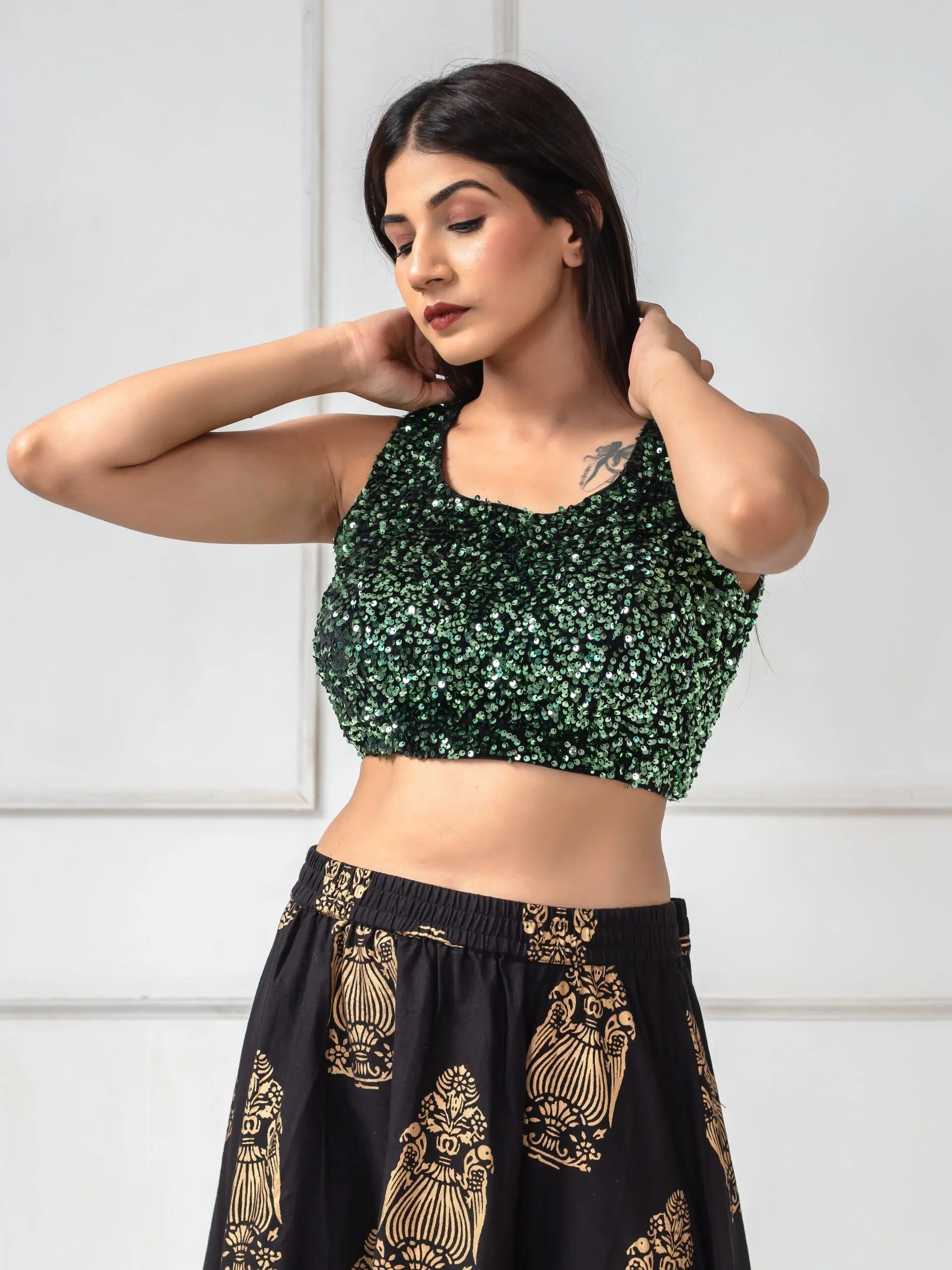 Sequined Velvet Sleeveless Saree Blouse