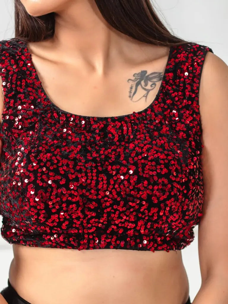 Sequined Velvet Sleeveless Saree Blouse