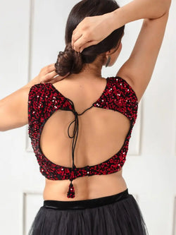 Sequined Velvet Sleeveless Saree Blouse