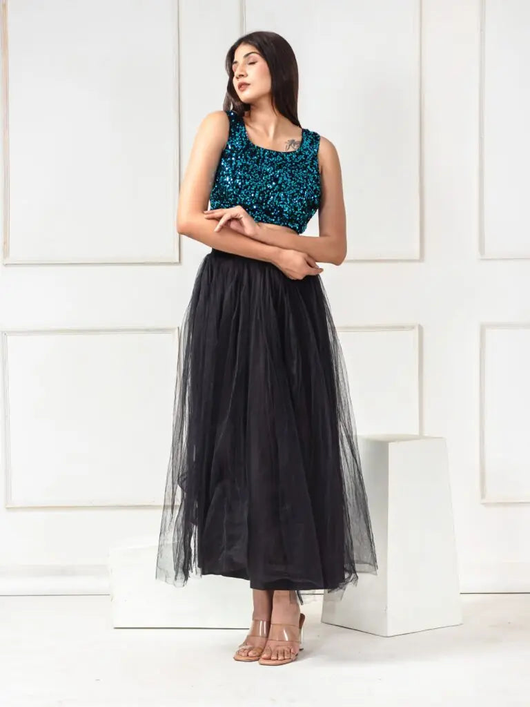 Sequined Velvet Sleeveless Saree Blouse