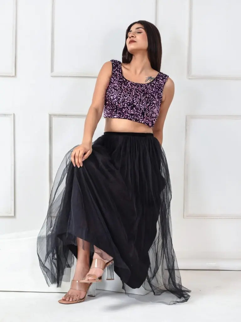 Sequined Velvet Sleeveless Saree Blouse