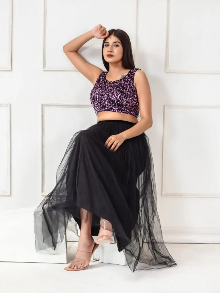 Sequined Velvet Sleeveless Saree Blouse