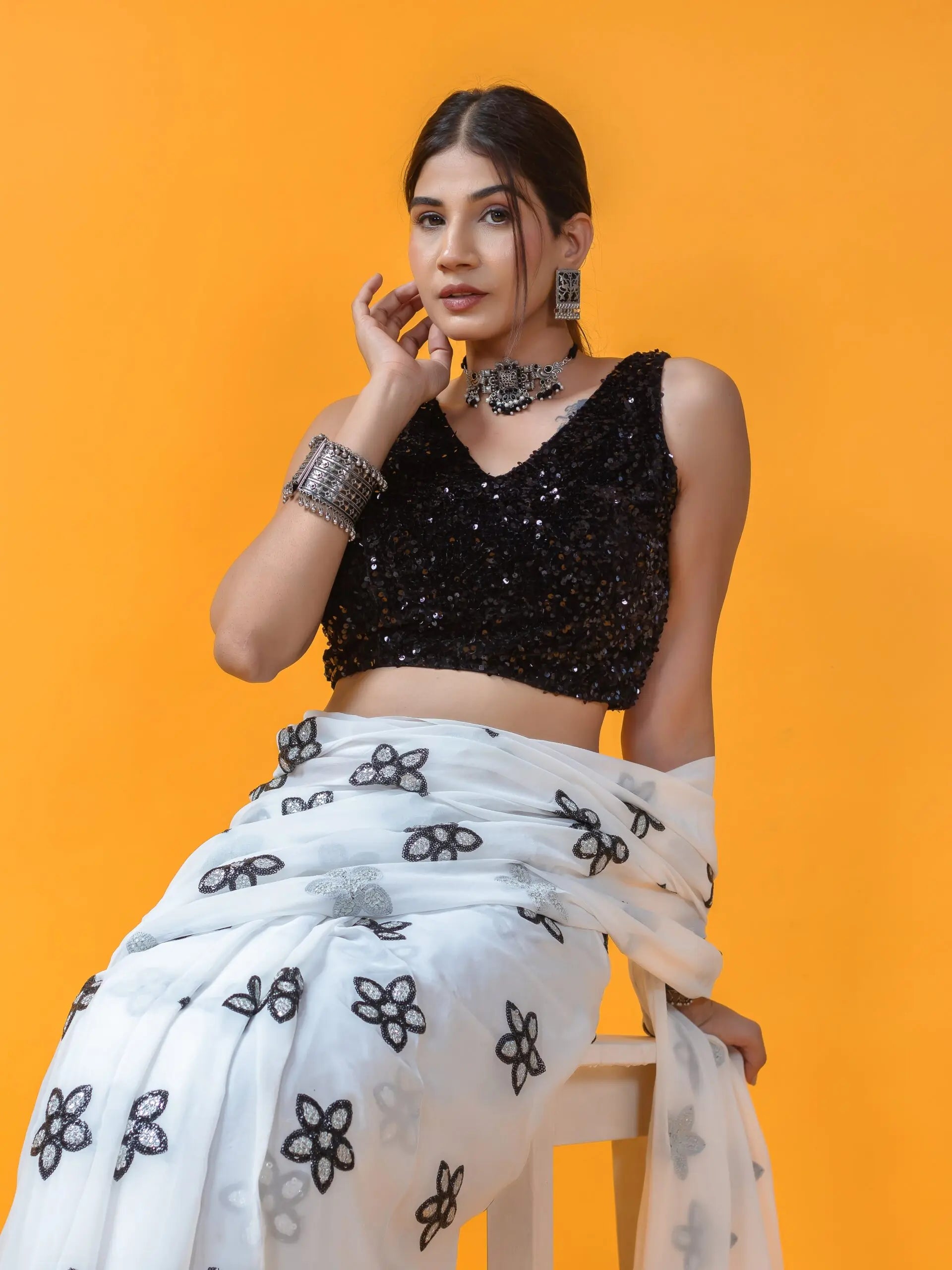 Sequined Velvet Sleeveless Saree Blouse