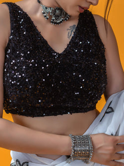 Sequined Velvet Sleeveless Saree Blouse