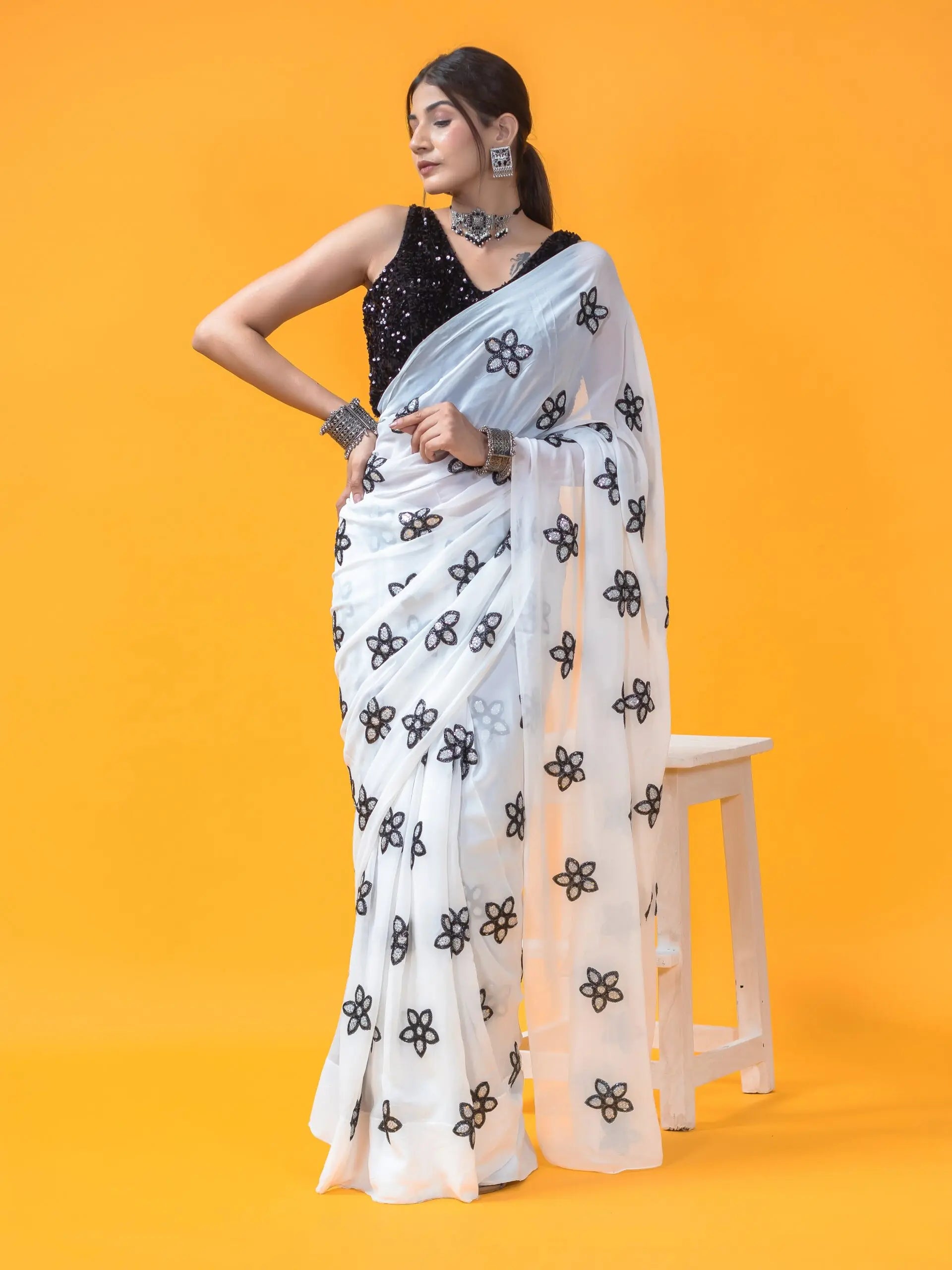 Sequined Velvet Sleeveless Saree Blouse