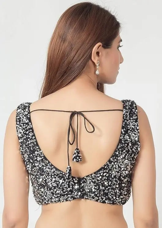 Sequined Velvet Sleeveless Saree Blouse