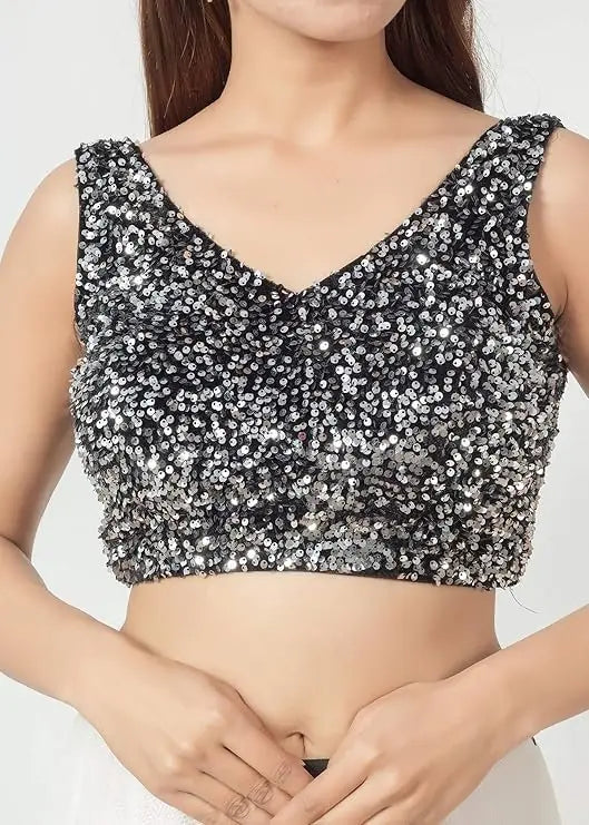 Sequined Velvet Sleeveless Saree Blouse