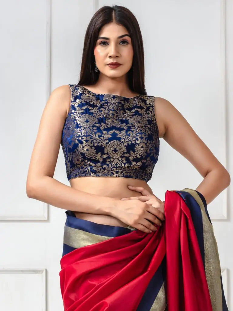 Women’s Banarasi Brocade Sleeveless Saree Blouse