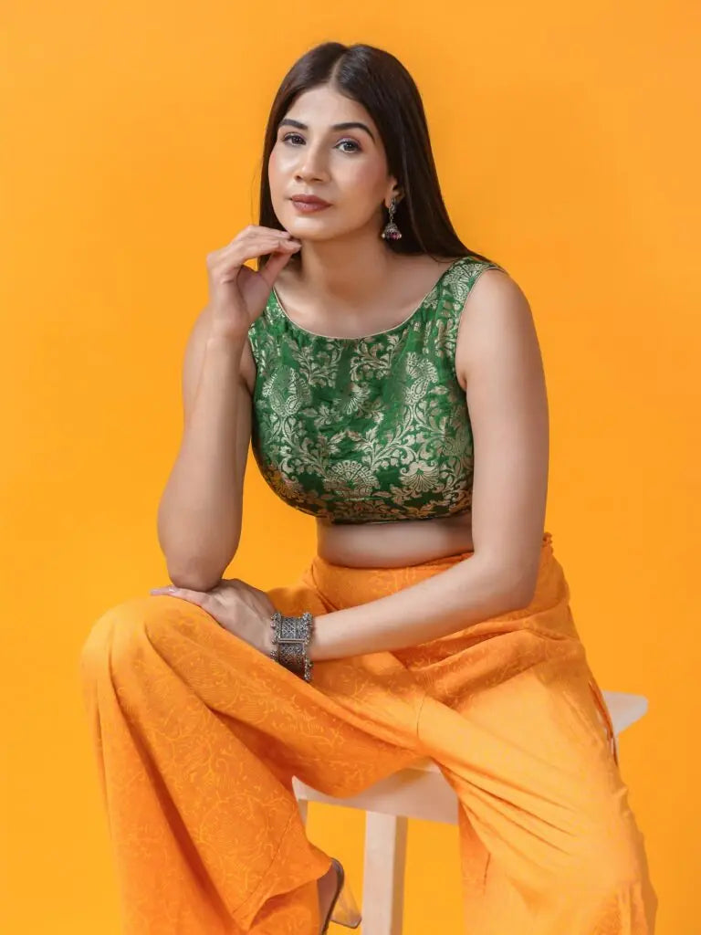 Women’s Banarasi Brocade Sleeveless Saree Blouse