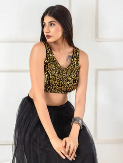 Sequined Velvet Sleeveless Saree Blouse