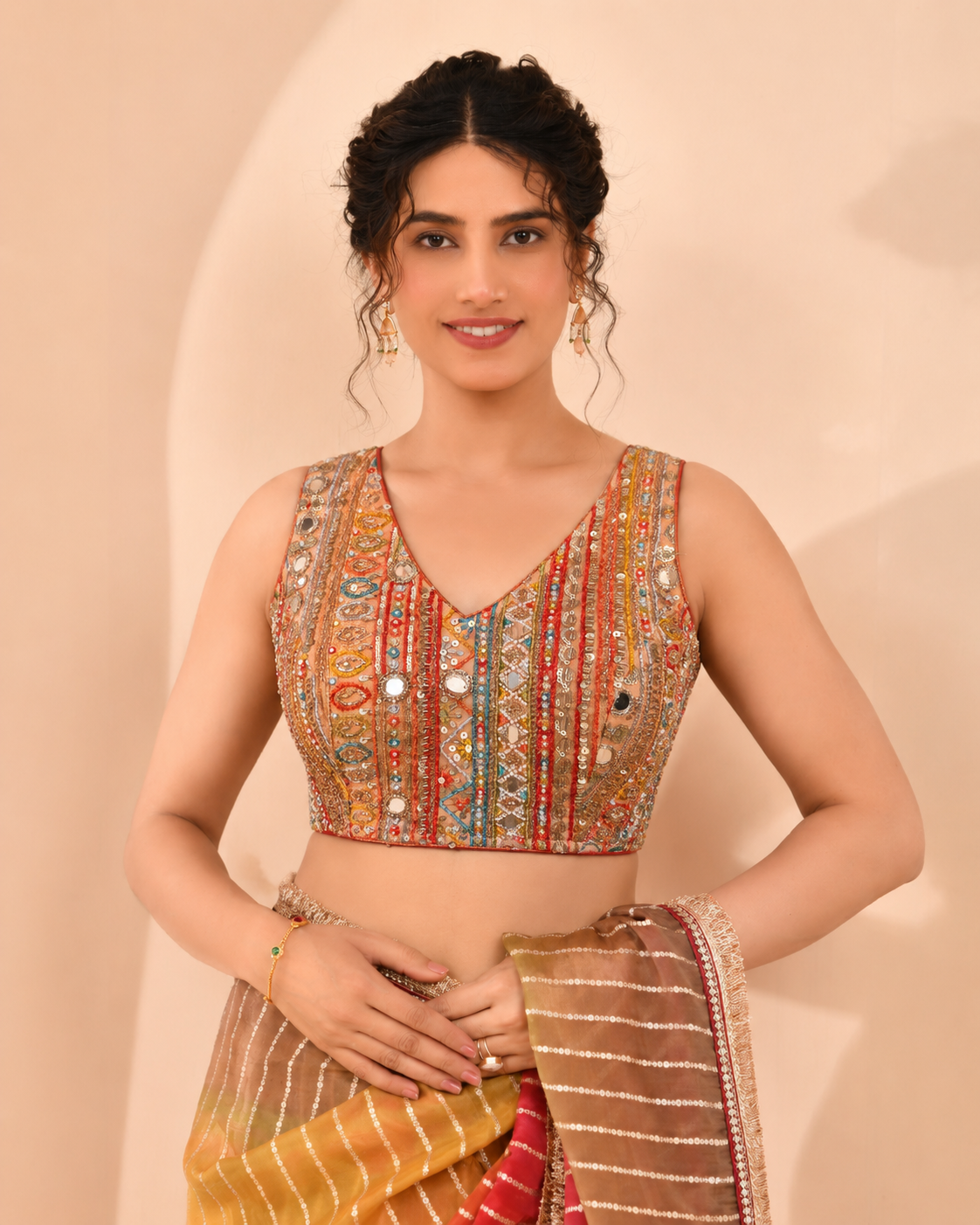 Multicolor Mirror Work Designer Saree Blouse