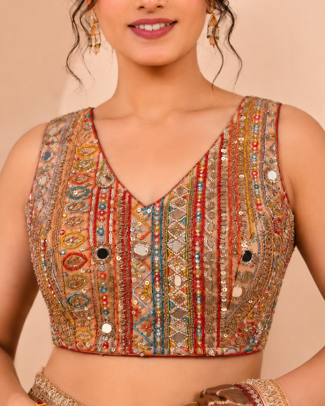 Multicolor Mirror Work Designer Saree Blouse