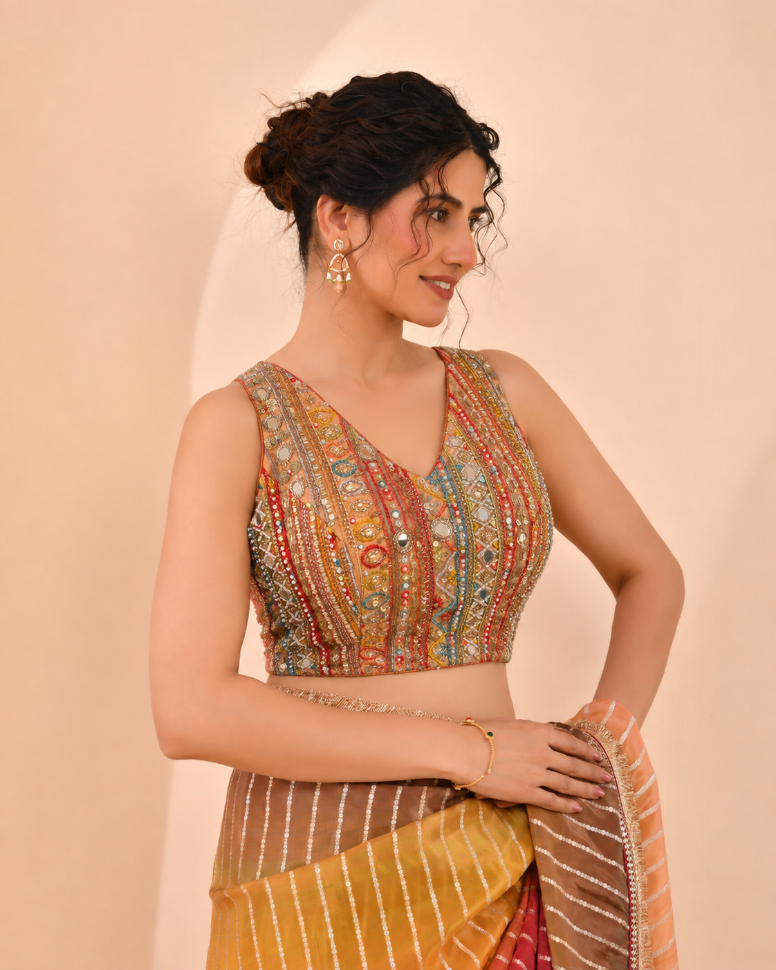 Multicolor Mirror Work Designer Saree Blouse