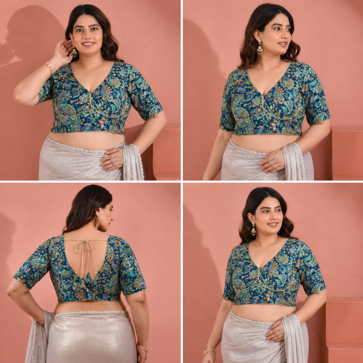 Position Print Embroidered Sabyasachi Style Teal Blouse