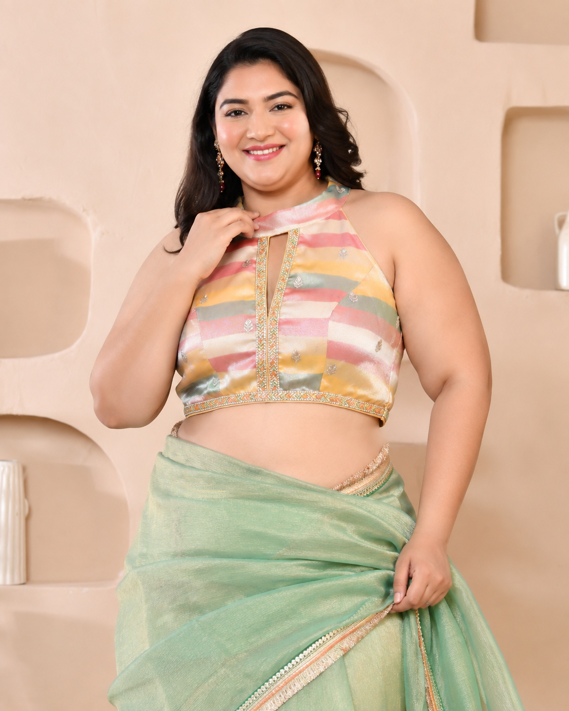 Embroidered Key Hole Sleeveless Padded Saree Blouse