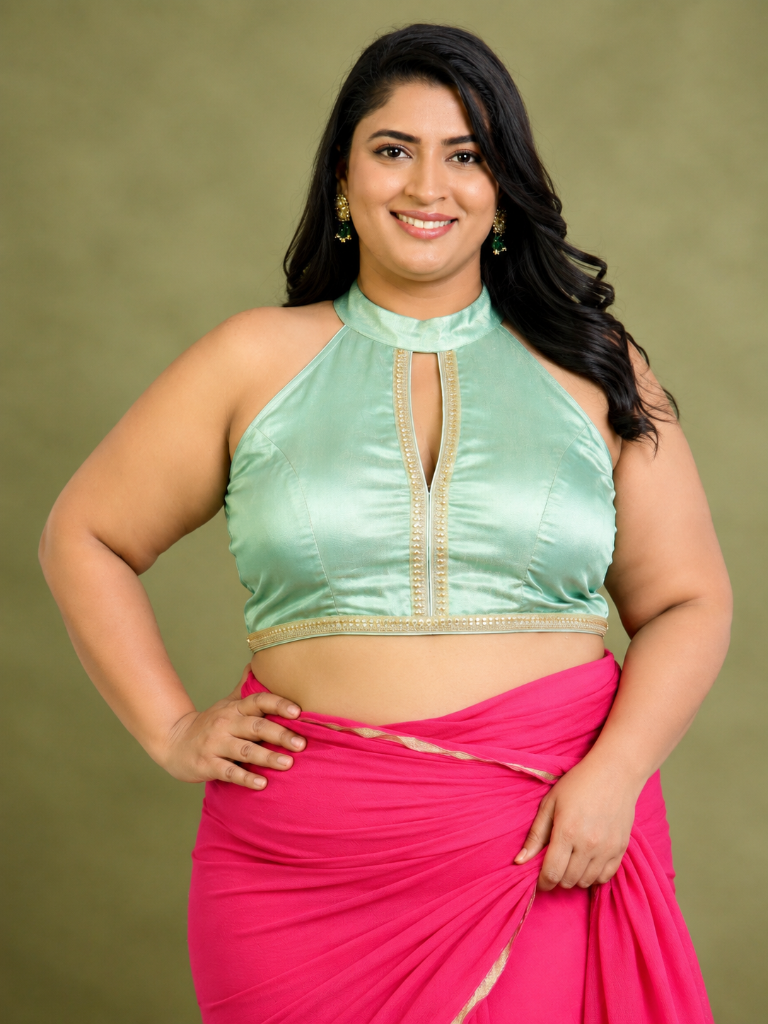 Sea Green Key Hole Neck Saree Blouse