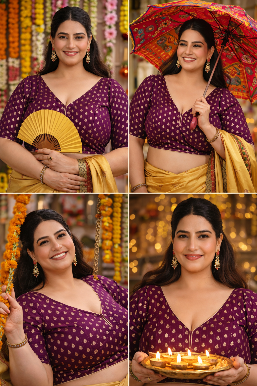 Wine Dola Silk  Sabhyasachi Style Blouse With Half Sleeves