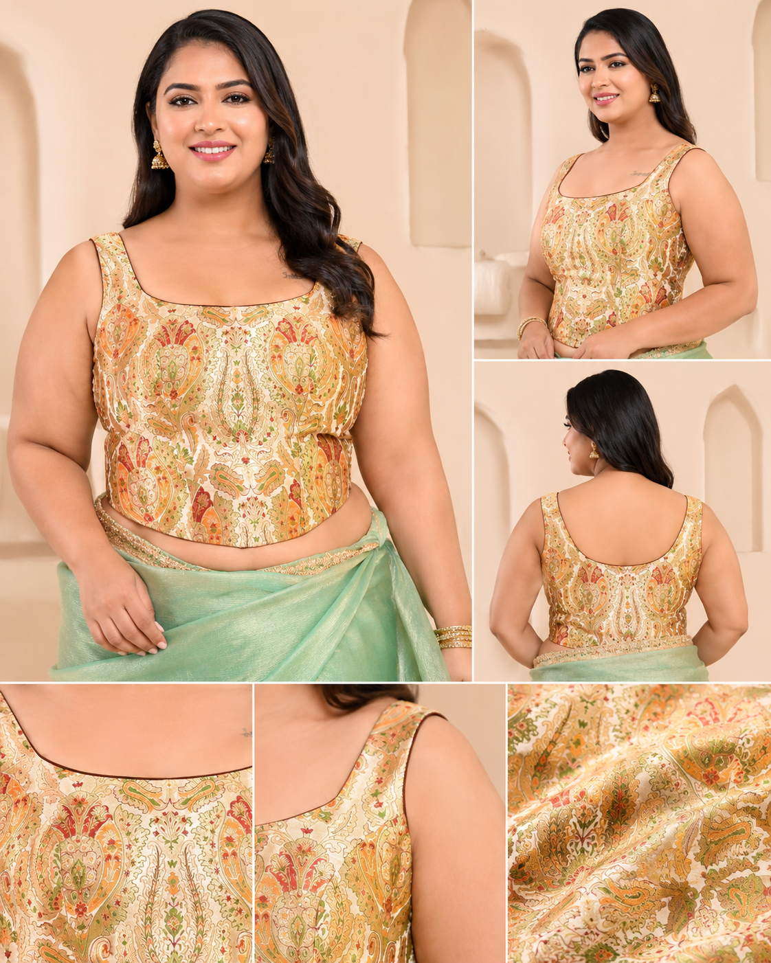 Woven Designed Kashi Banarsi Corset Style Padded White Saree Blouse