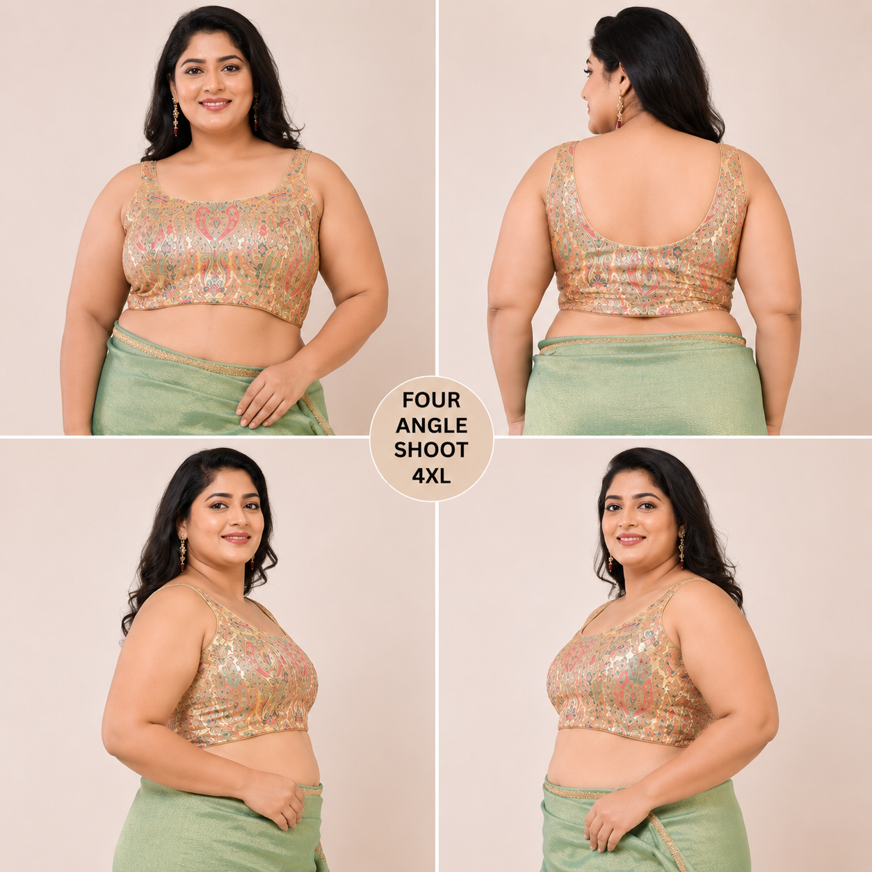 Woven Designed Kashi Banarsi Scoop Neck Padded Golden Saree Blouse