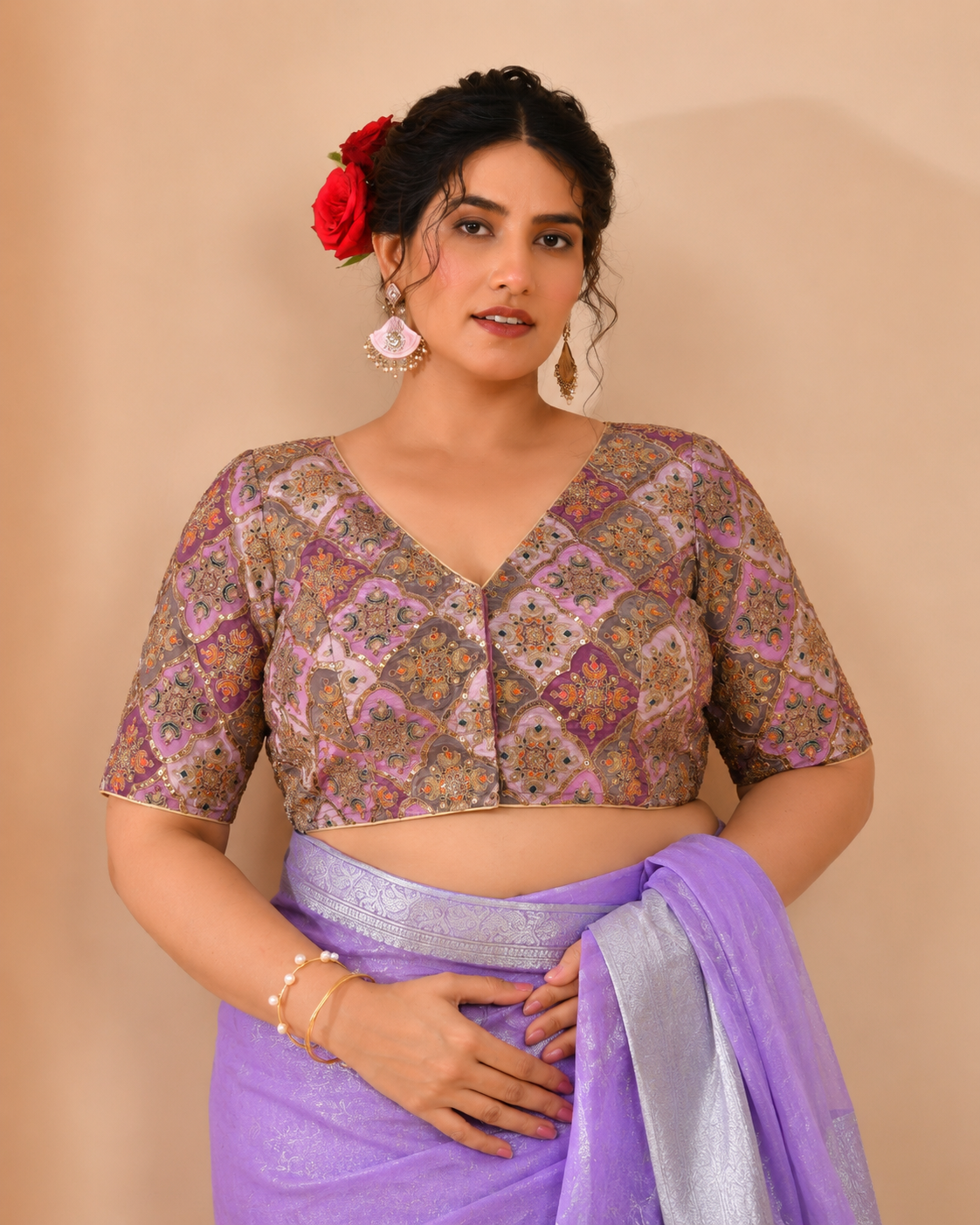 Lavender Geometric Pattern Embroidered Blouse