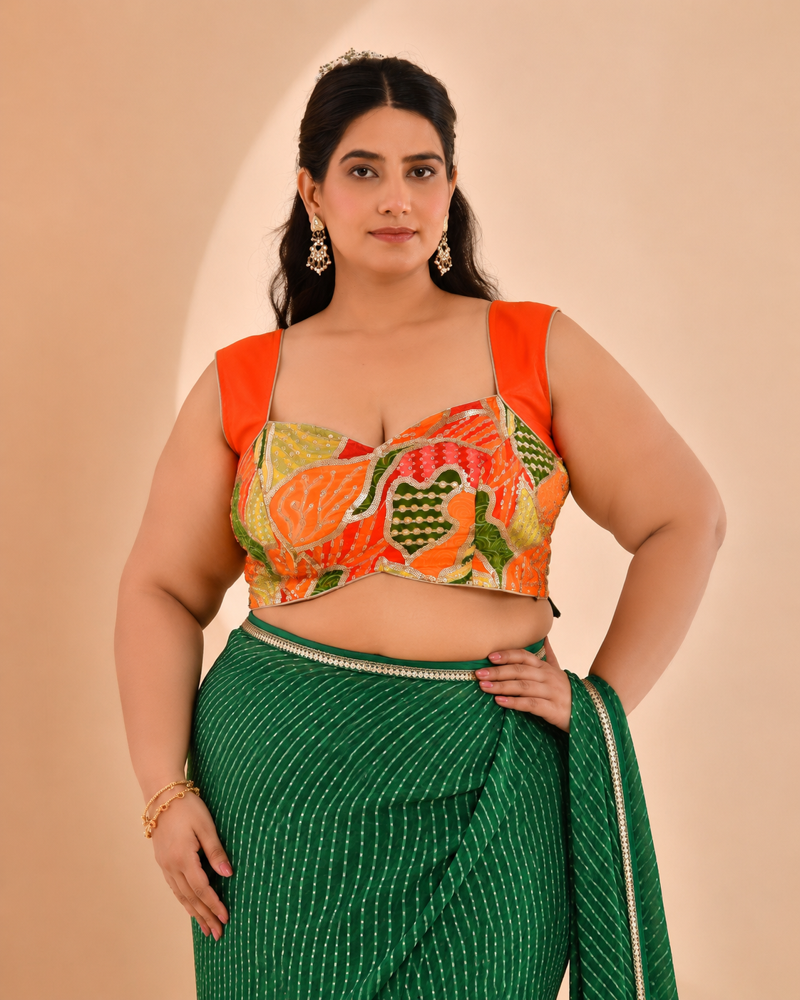 Goblet Crepe Embroidered Orange Blouse