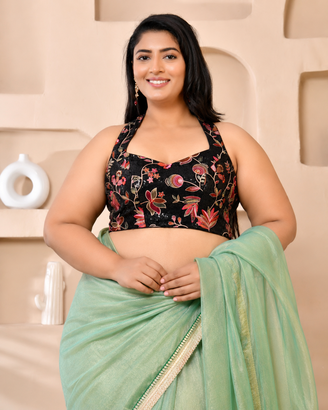 Black Embroidered Halter Neck Blouse | Modern Designer Blouse for Saree & Lehenga| Cocktail party choli